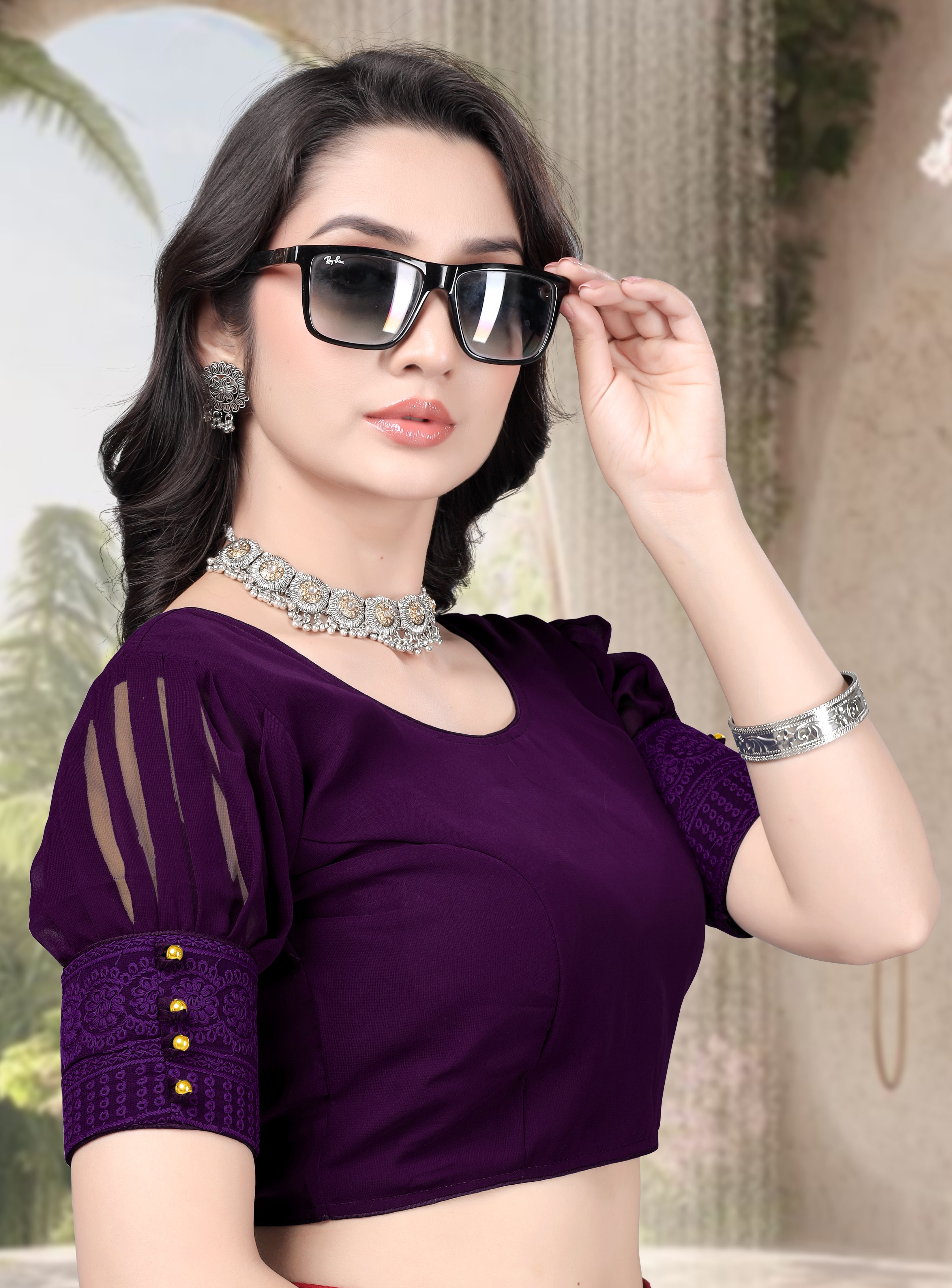 Fancy Women Designer Blouse Georgette Ready Made Half Sleeve Stylish Saree Blouse Party Wear Ethnic Look
