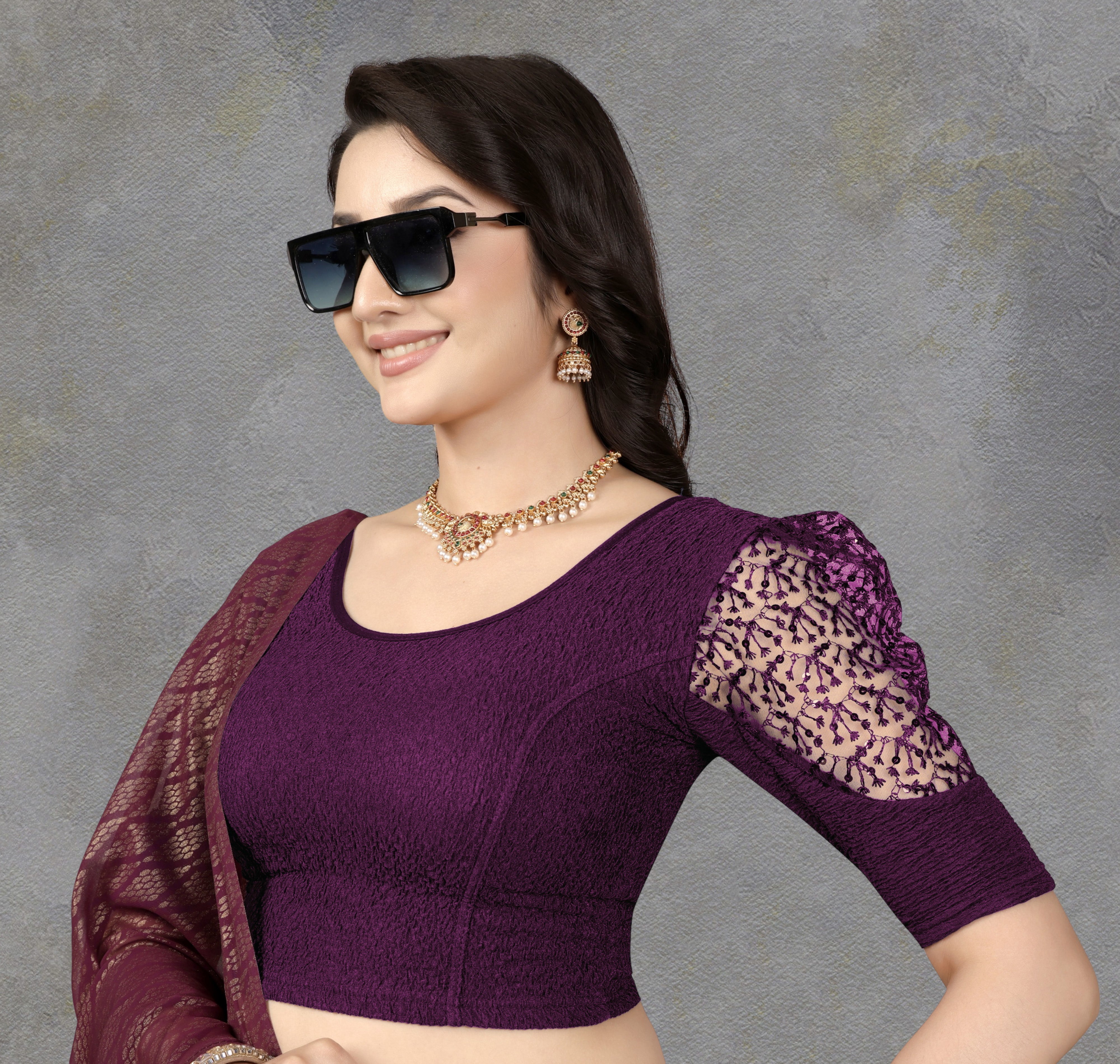 Solid Stretchable Lycra Daily wear cotton blouse, Stretchable blouse for women stylist sleeve with embroidery work, Fancy Pattern Blouse For Women, New Designer Blouse with fancy sleeve