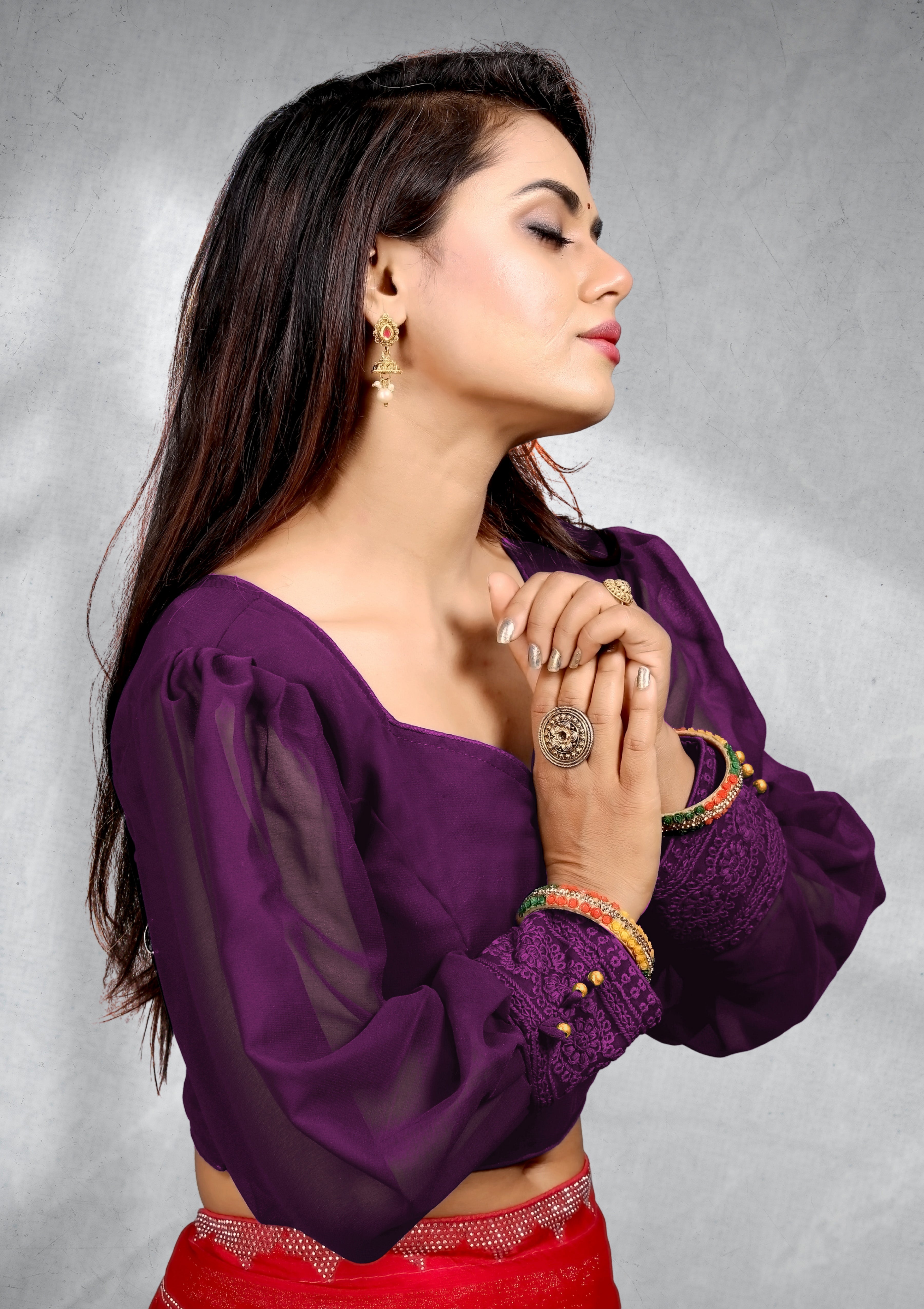 Modern new designer Georgette blouse for women, full sleeve stylist blouse for women, party wear blouse for girls, Fancy Back button Blouse, Beautiful Blouse For Girls