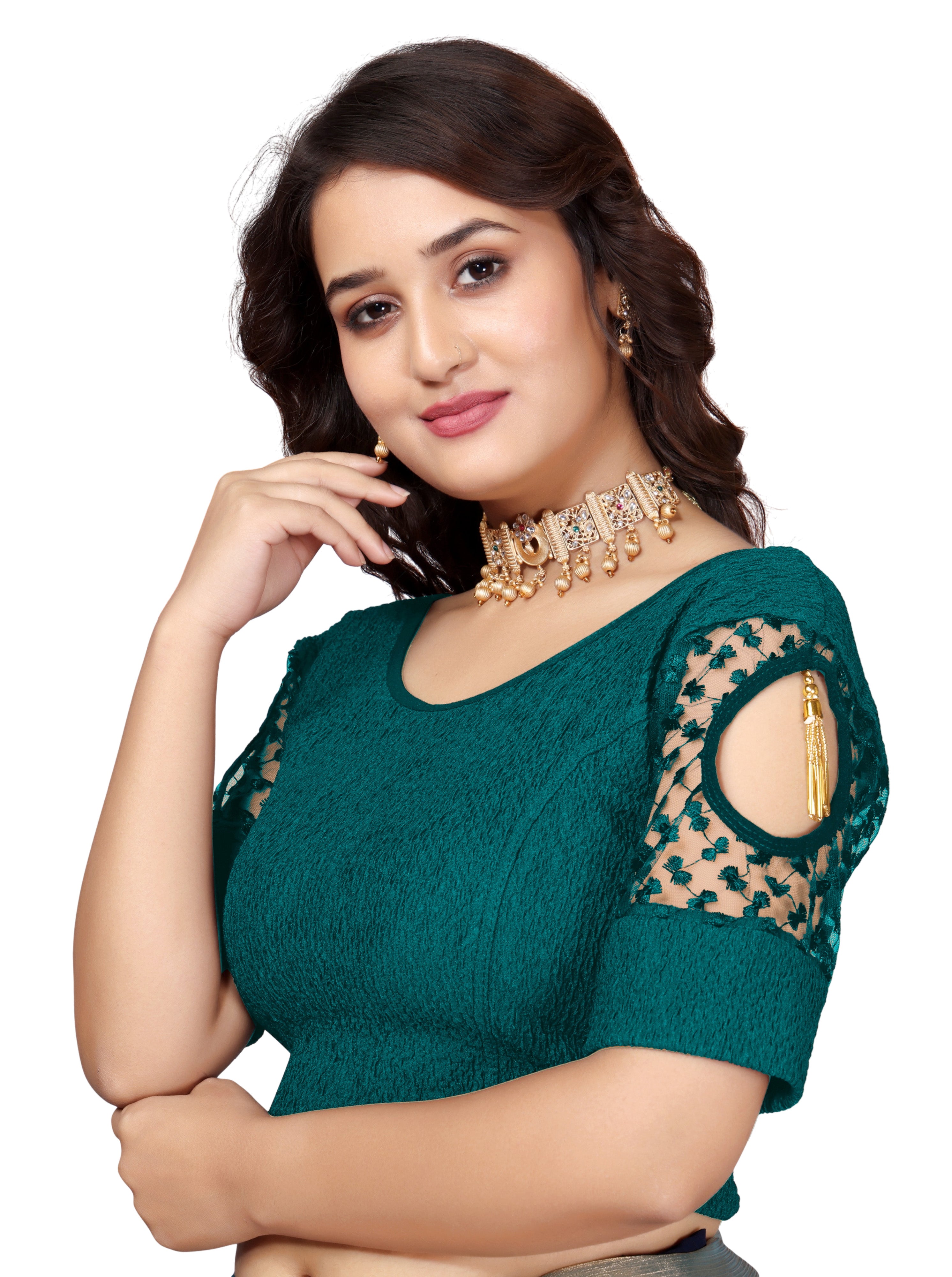 Solid Stretchable Lycra Daily wear cotton blouse, Stretchable blouse for women stylist sleeve with embroidery work, Fancy Pattern Blouse For Women, New Designer Blouse with fancy sleeve
