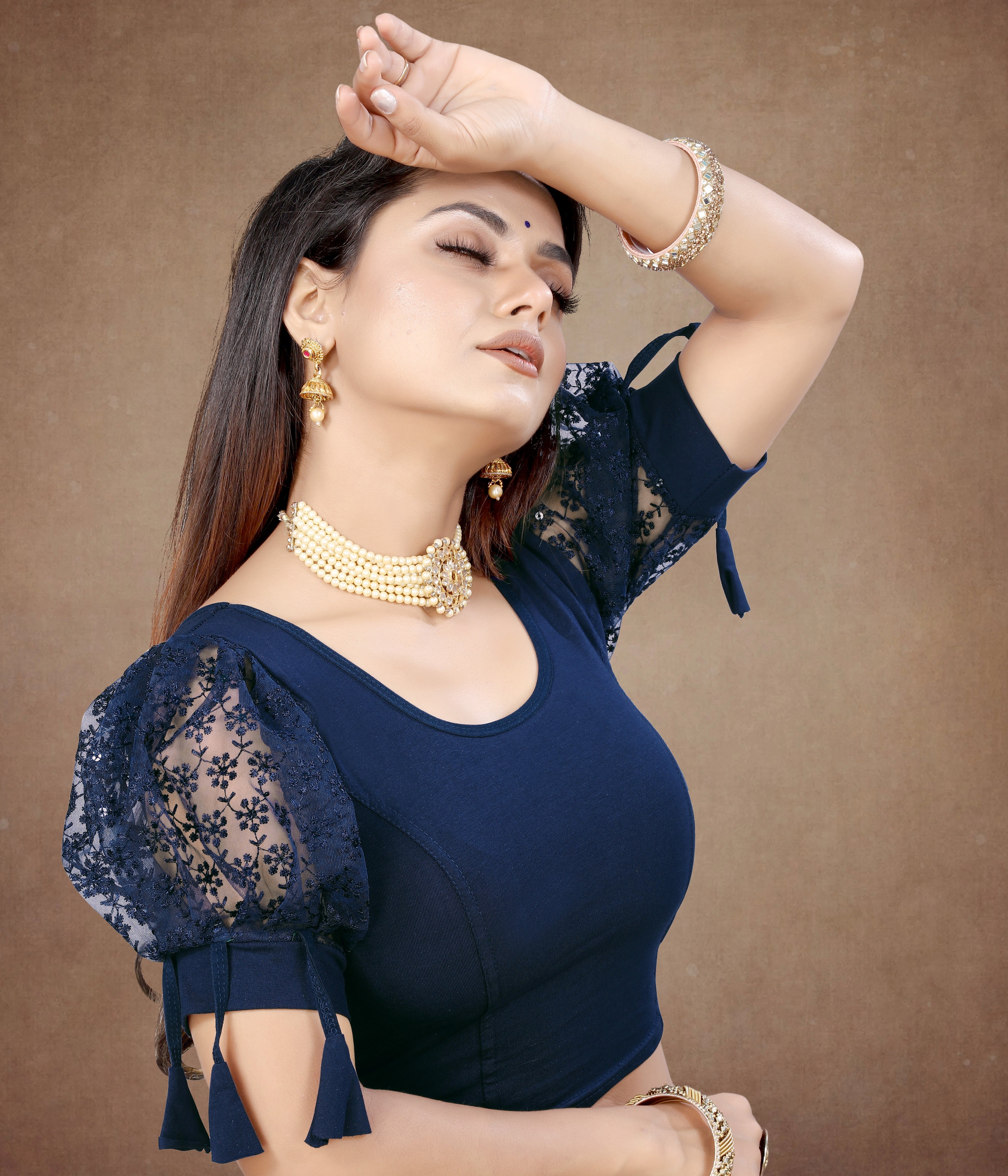 100% Cotton Lycra Full Stitched Lycra Blouse for women with Embroidery and Stylit Work On Sleeve, Stretchable Lycra Blouse