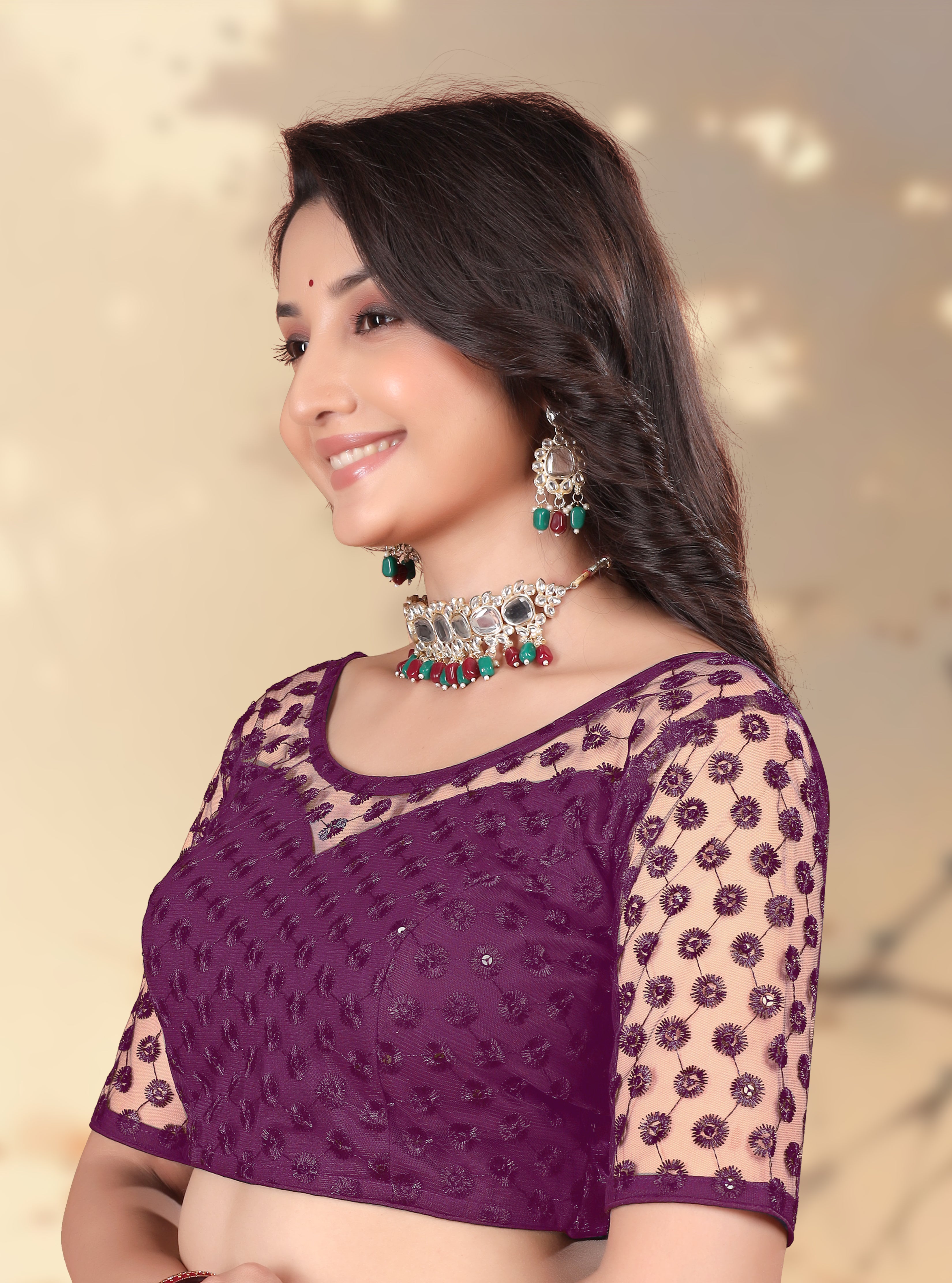 Modern Women Net Blouse with Fancy Back pattern and Embroidery and Sequenc Work, Readymade Blouse for women (Size from 30 to 38)