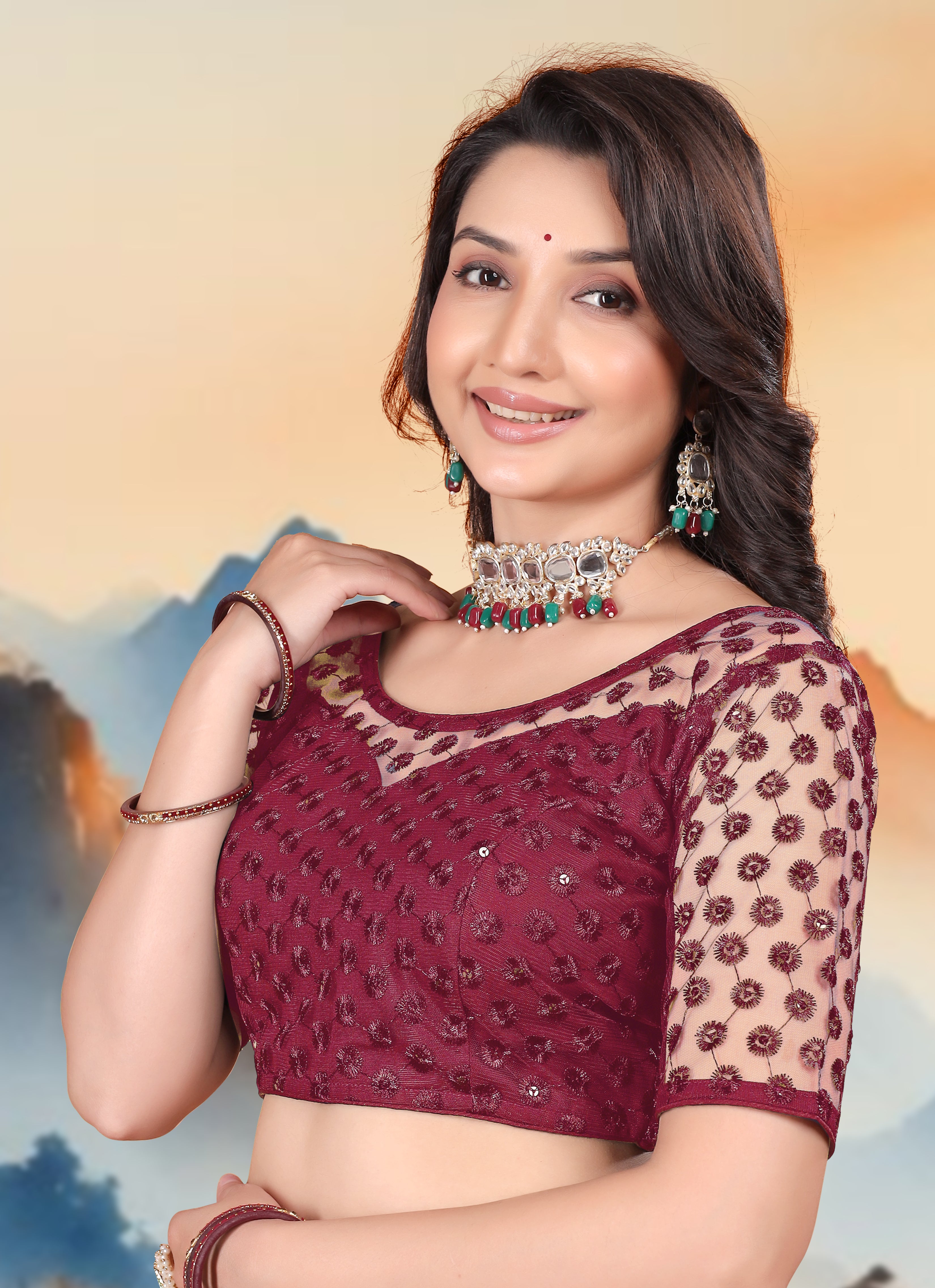 Modern Women Net Blouse with Fancy Back pattern and Embroidery and Sequenc Work, Readymade Blouse for women (Size from 30 to 38)