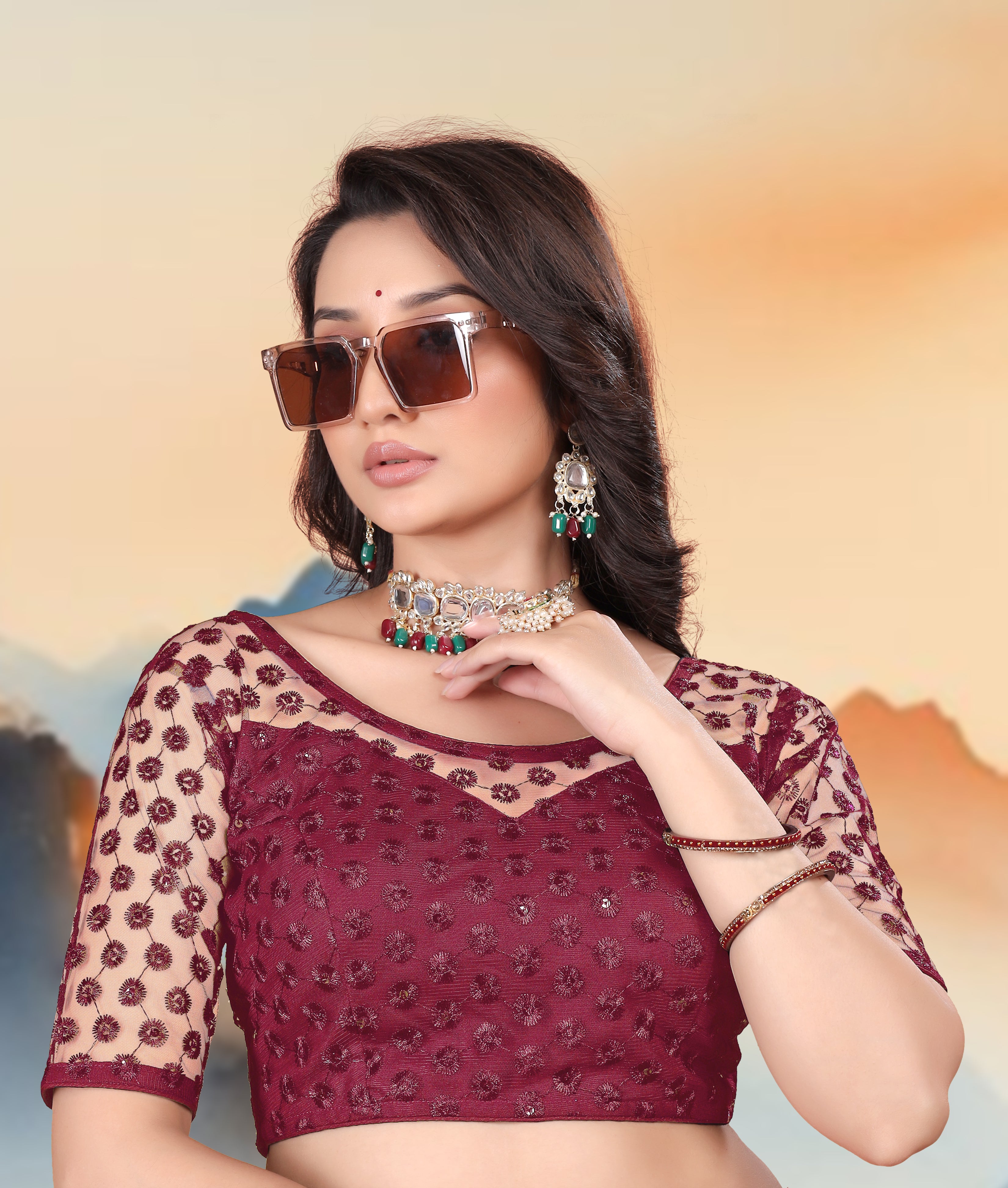 Modern Women Net Blouse with Fancy Back pattern and Embroidery and Sequenc Work, Readymade Blouse for women (Size from 30 to 38)