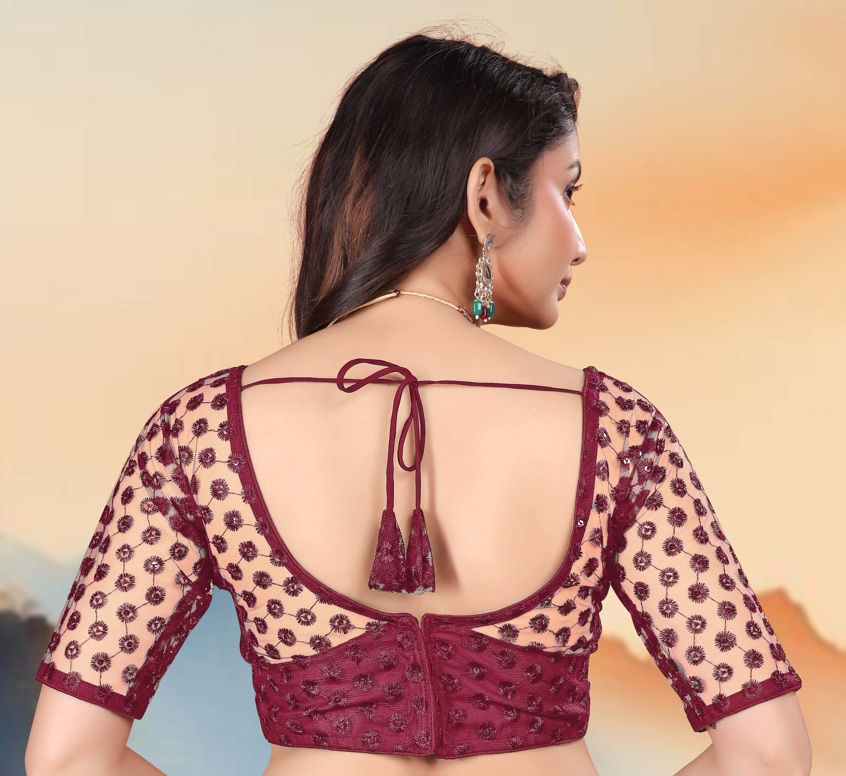 Modern Women Net Blouse with Fancy Back pattern and Embroidery and Sequenc Work, Readymade Blouse for women (Size from 30 to 38)