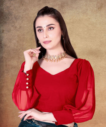 Readymade Alterable Georgette with Button Blouse, Bollywood Blouse for Wedding Party for Women, Full Sleeve stylist blouse for women,