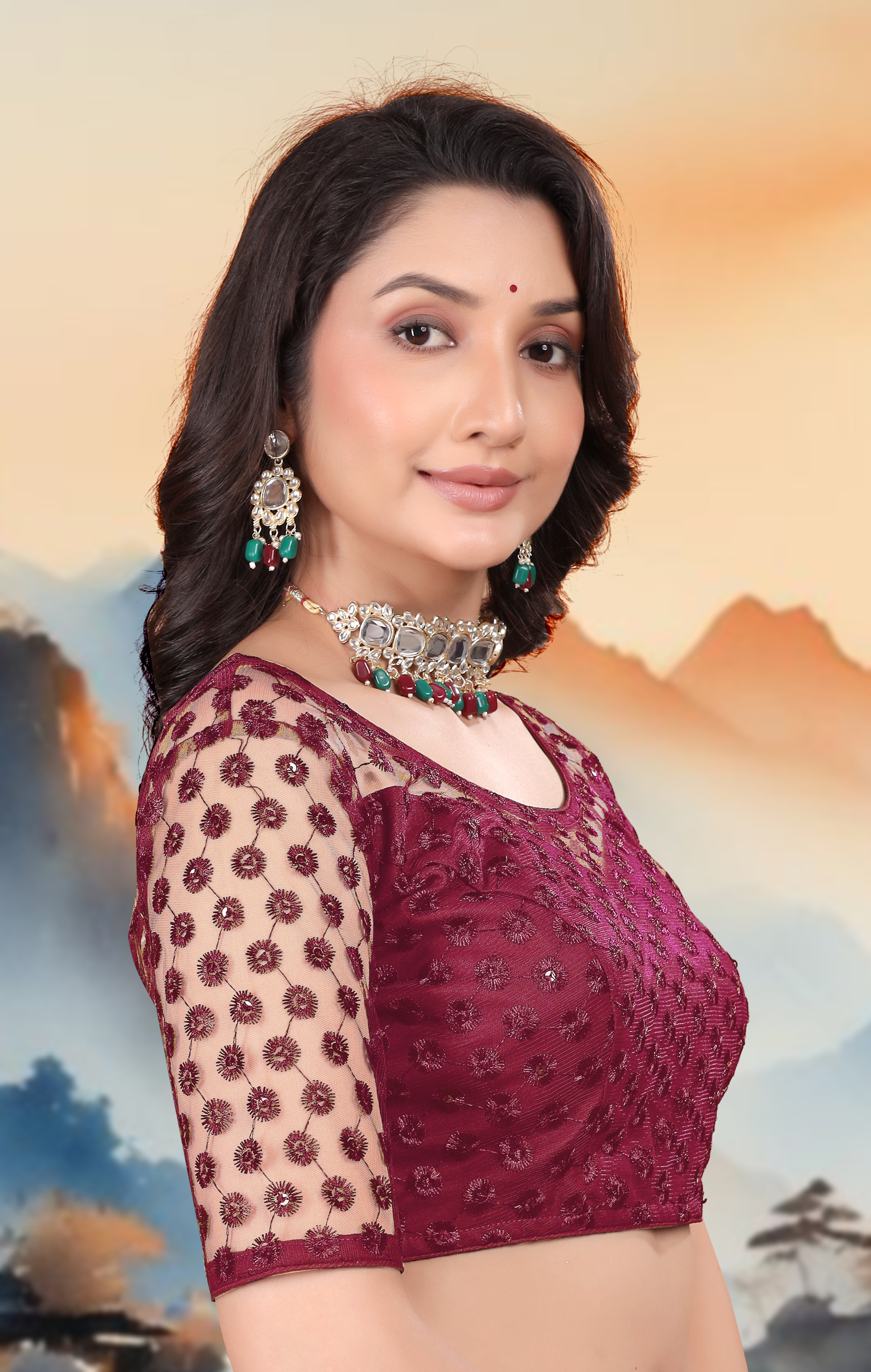 Modern Women Net Blouse with Fancy Back pattern and Embroidery and Sequenc Work, Readymade Blouse for women (Size from 30 to 38)