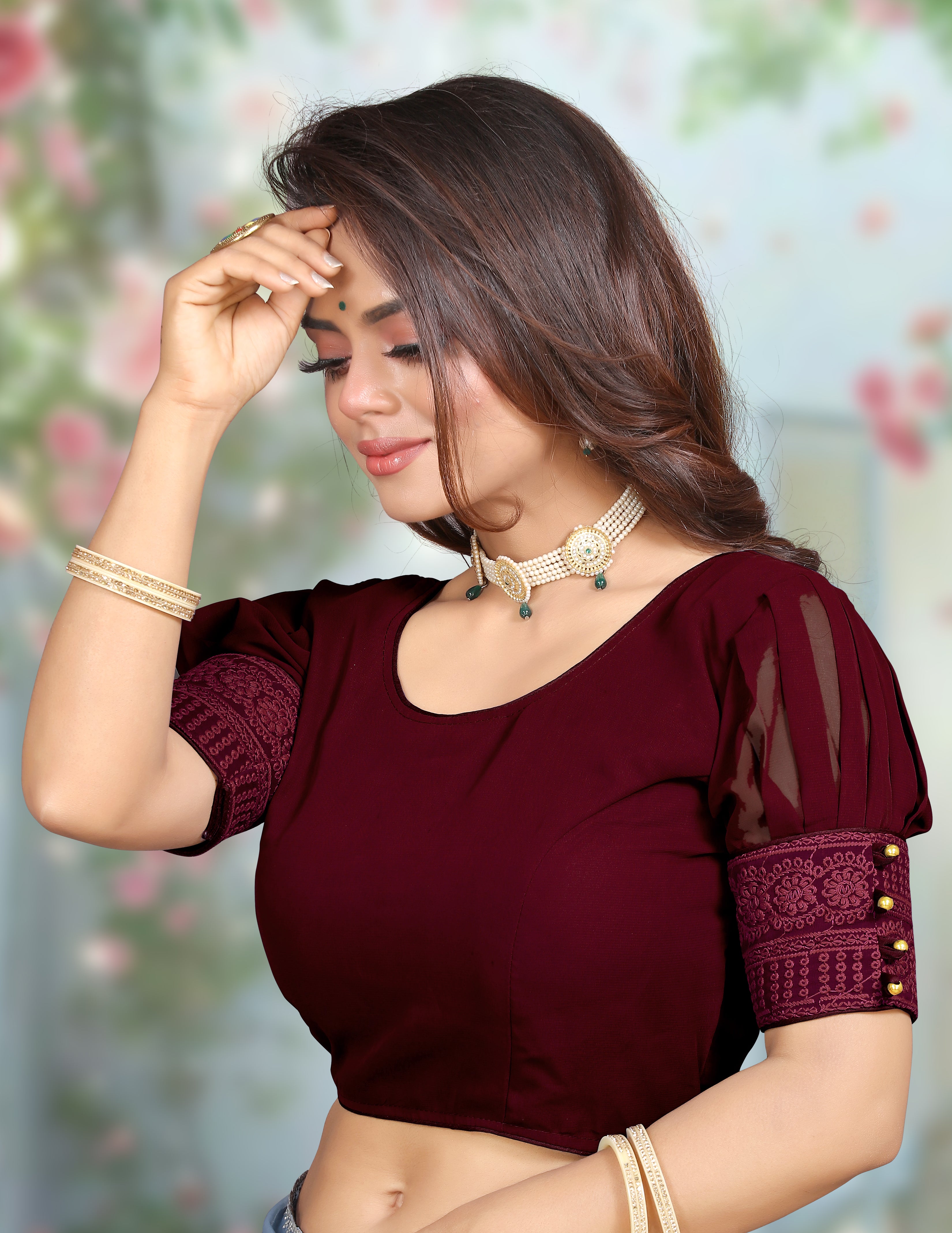 Stylish Women Designer Blouse Georgette Fabric Ready to Wear Half Sleeve Party Wear Saree Blouse Fancy Ethnic Wedding Festive Modern Fashionable Outfit for Women