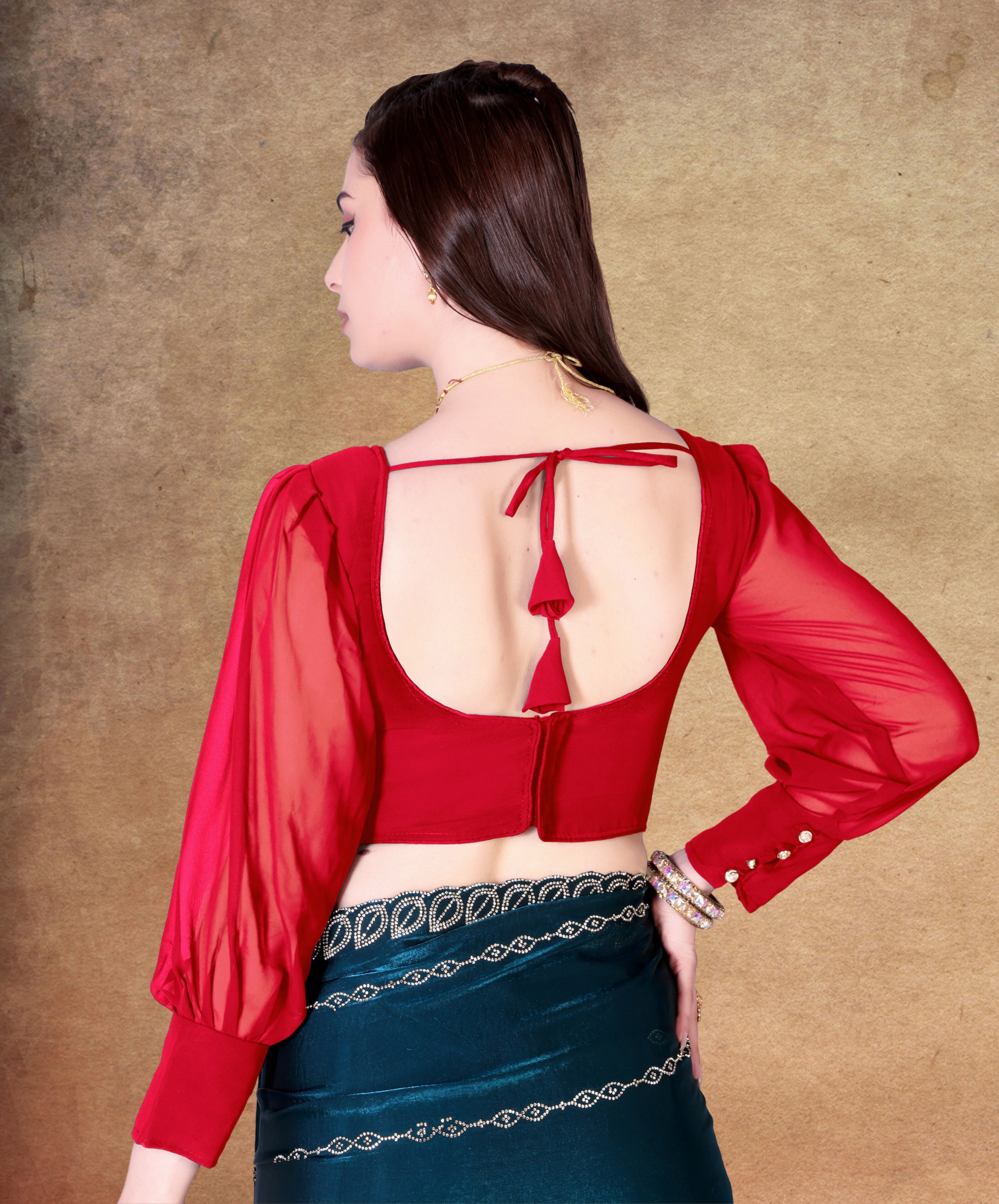Readymade Alterable Georgette with Button Blouse, Bollywood Blouse for Wedding Party for Women, Full Sleeve stylist blouse for women,