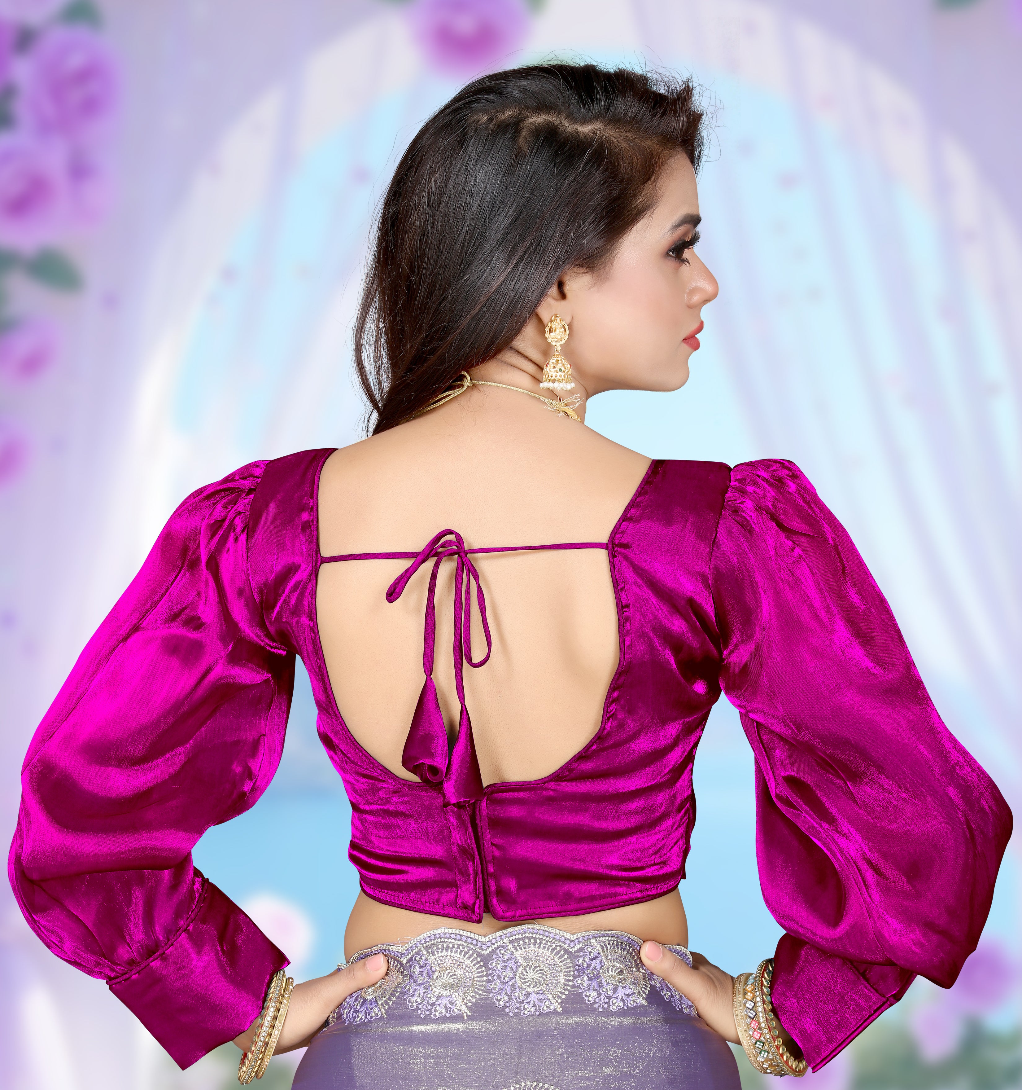 Full Sleeve Stylist Blouse, Puff Sleeve Designer Blouse For Women, Organza blouse and Heavy Pattern Blouse, Full sleeve fancy blouse