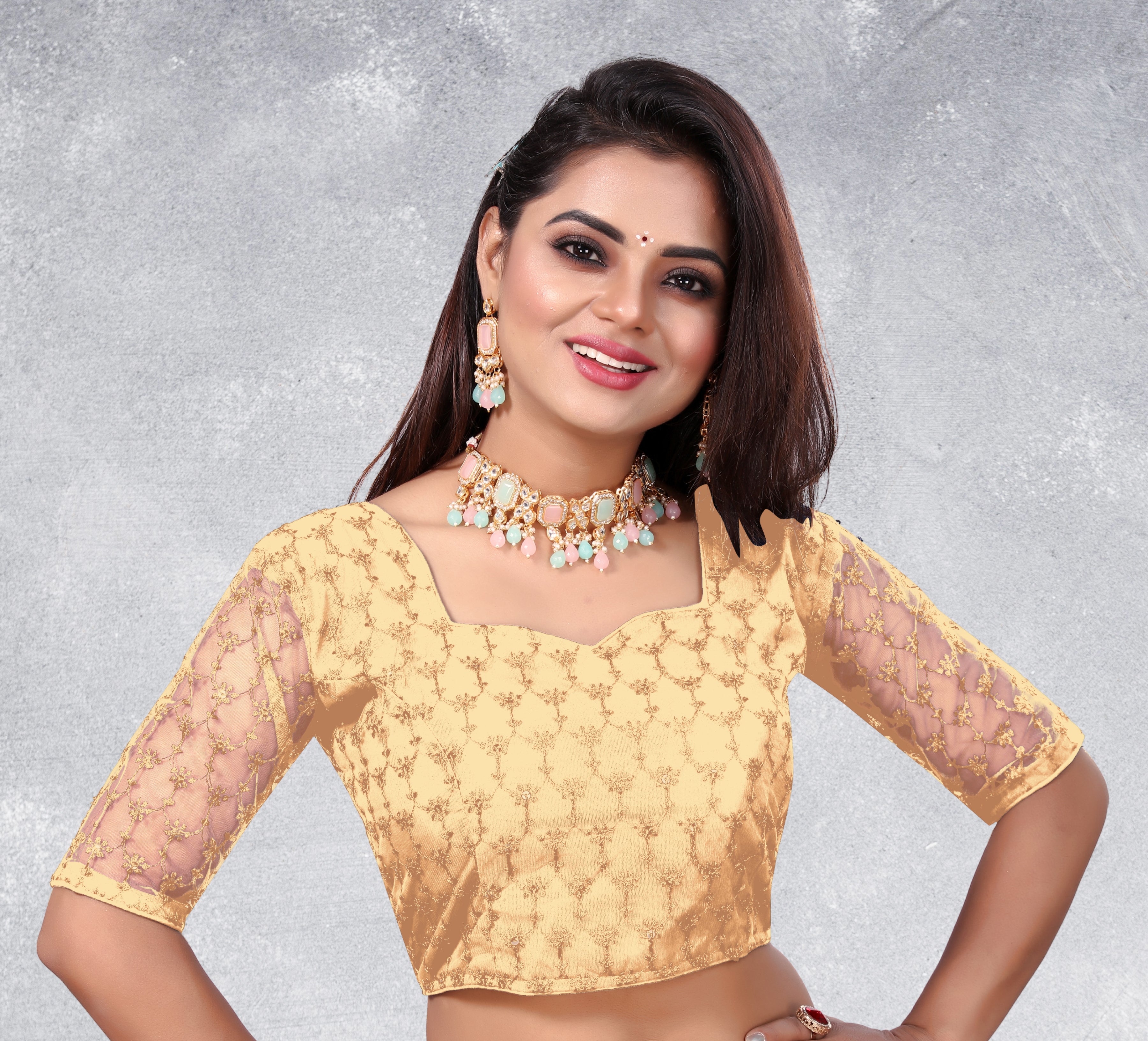 Transparent Back Latest Design Net Blouse Embroidery with Sequenc Work, Sylist Net Blouse For women, full stitched blouse