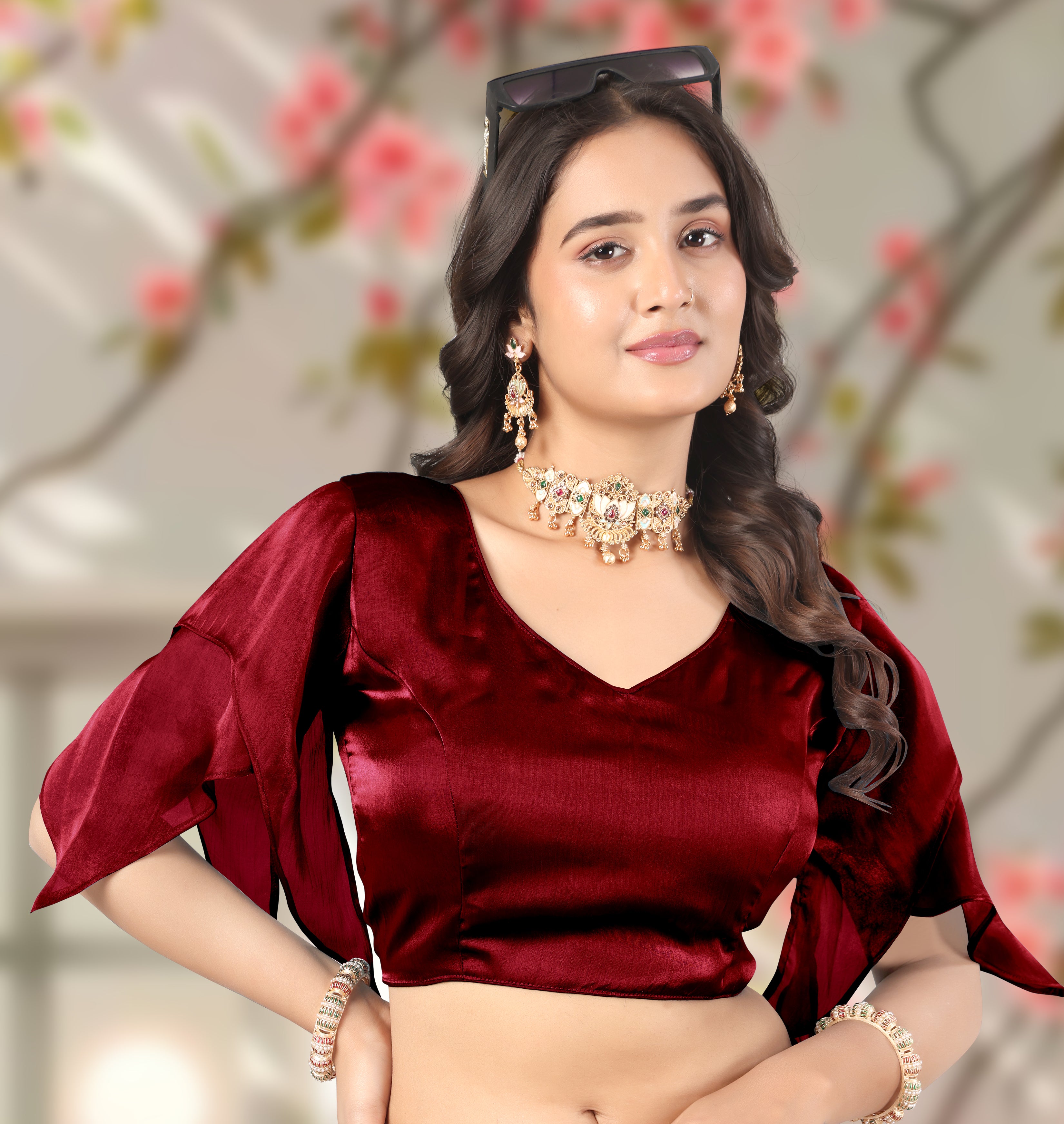 Women Designer Organza Silk Blouse for Women with Butterfly Sleeve Style, Perfect for Saree Pairing, Ideal for Festive Wear, Wedding Wear and Party Looks