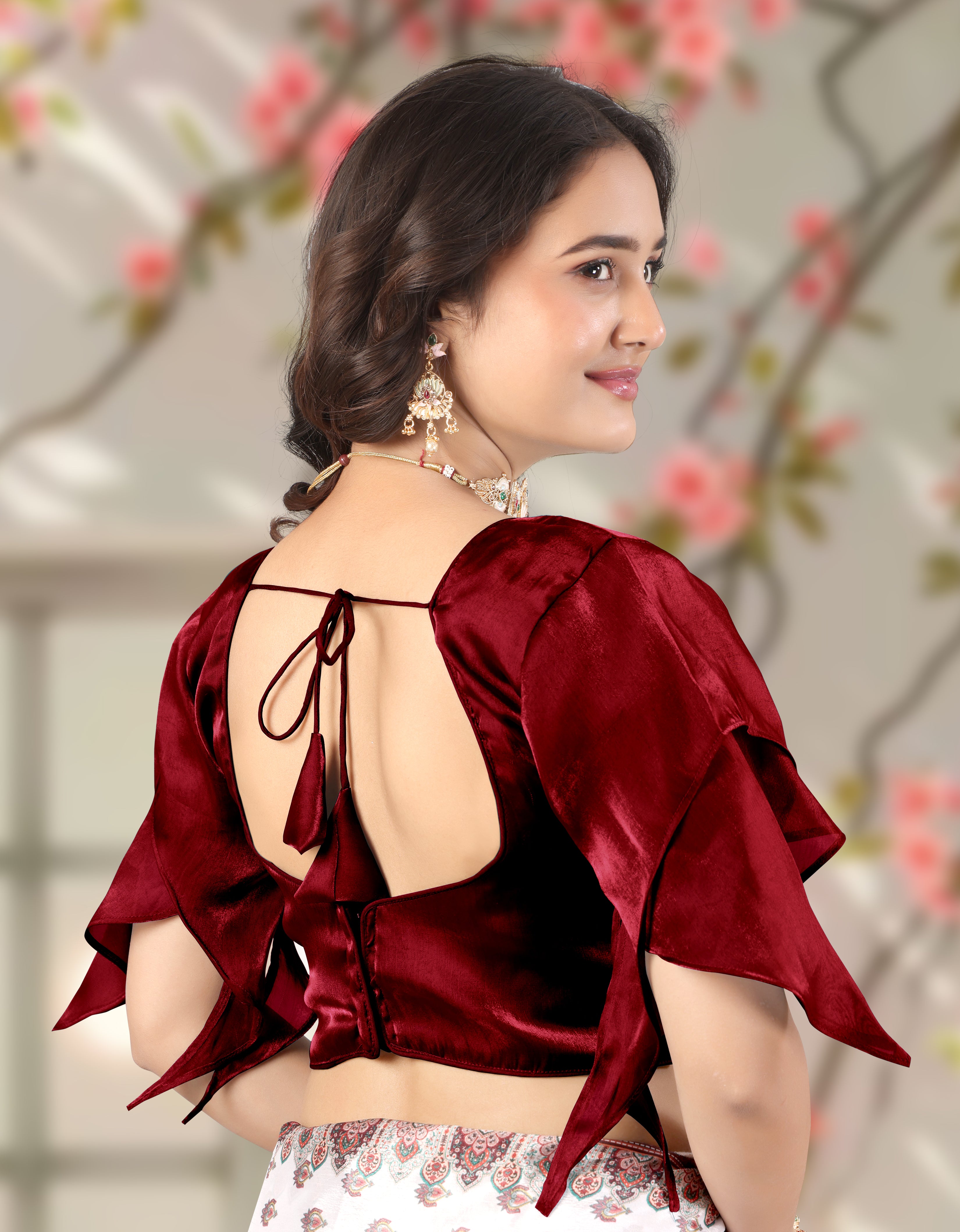 Women Designer Organza Silk Blouse for Women with Butterfly Sleeve Style, Perfect for Saree Pairing, Ideal for Festive Wear, Wedding Wear and Party Looks