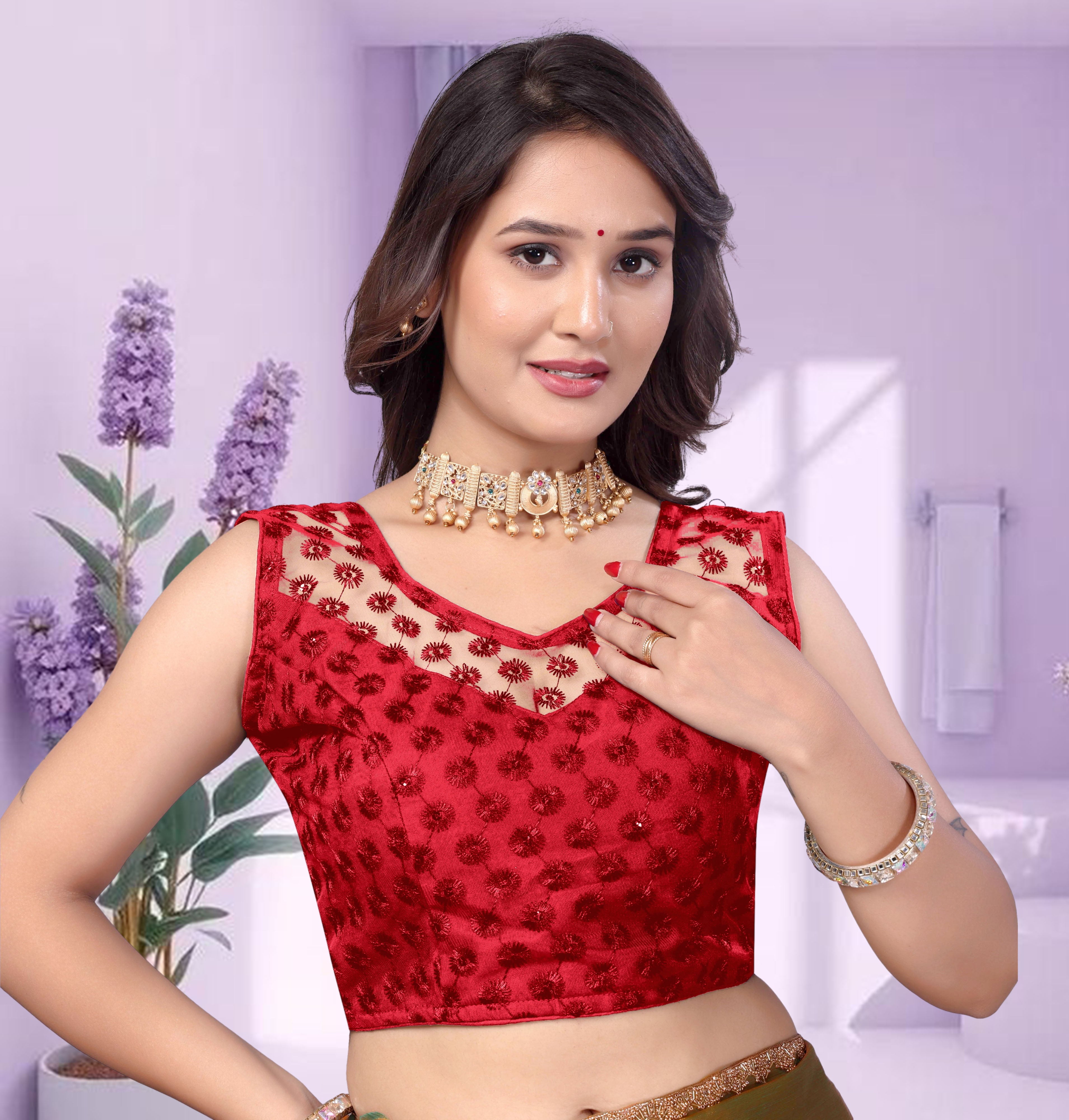 Sleeveless Readymade Net Stylist Blouse, Stylist Blouse, traditional wear, fancy blouse for women,