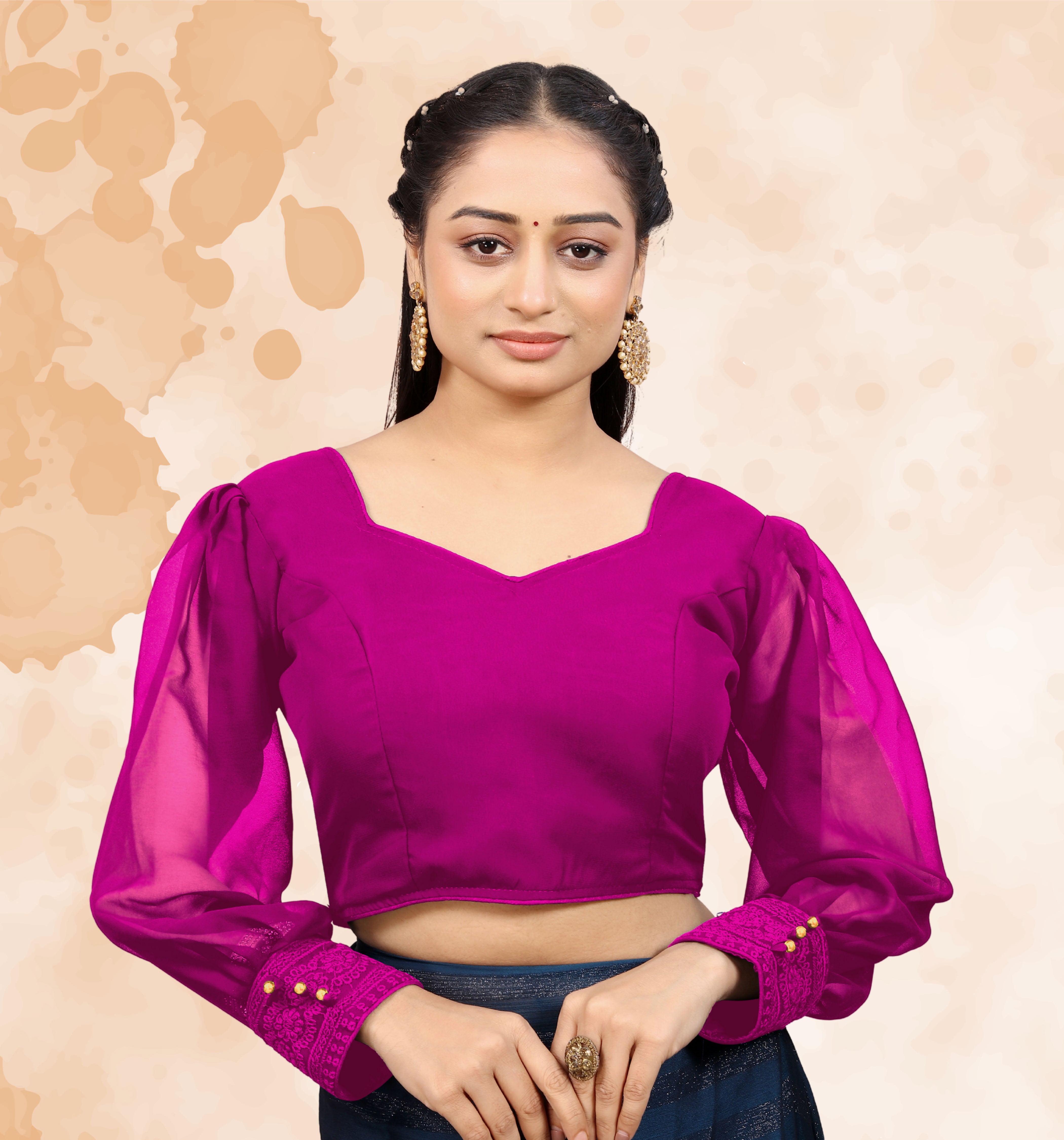 Latest Wedding Wear full sleeve Blouse, Imported Georgette Blouse, Back side button with back hook pattern blouse, Designer Pattern Blouse, Stylist Blouse For Women, Heavy Designer Blouse