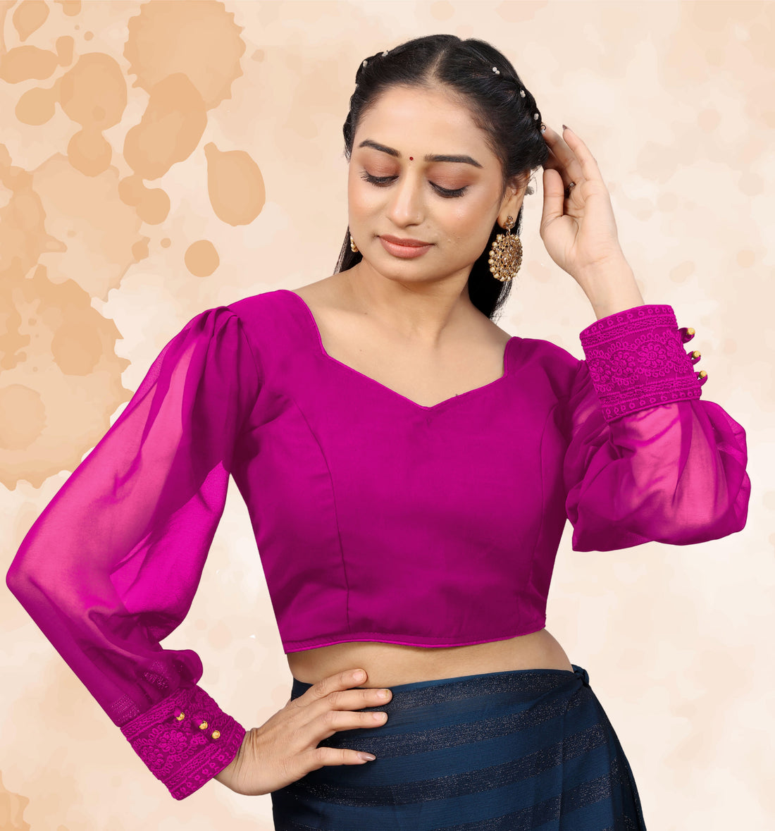 Latest Wedding Wear full sleeve Blouse, Imported Georgette Blouse, Back side button with back hook pattern blouse, Designer Pattern Blouse, Stylist Blouse For Women, Heavy Designer Blouse