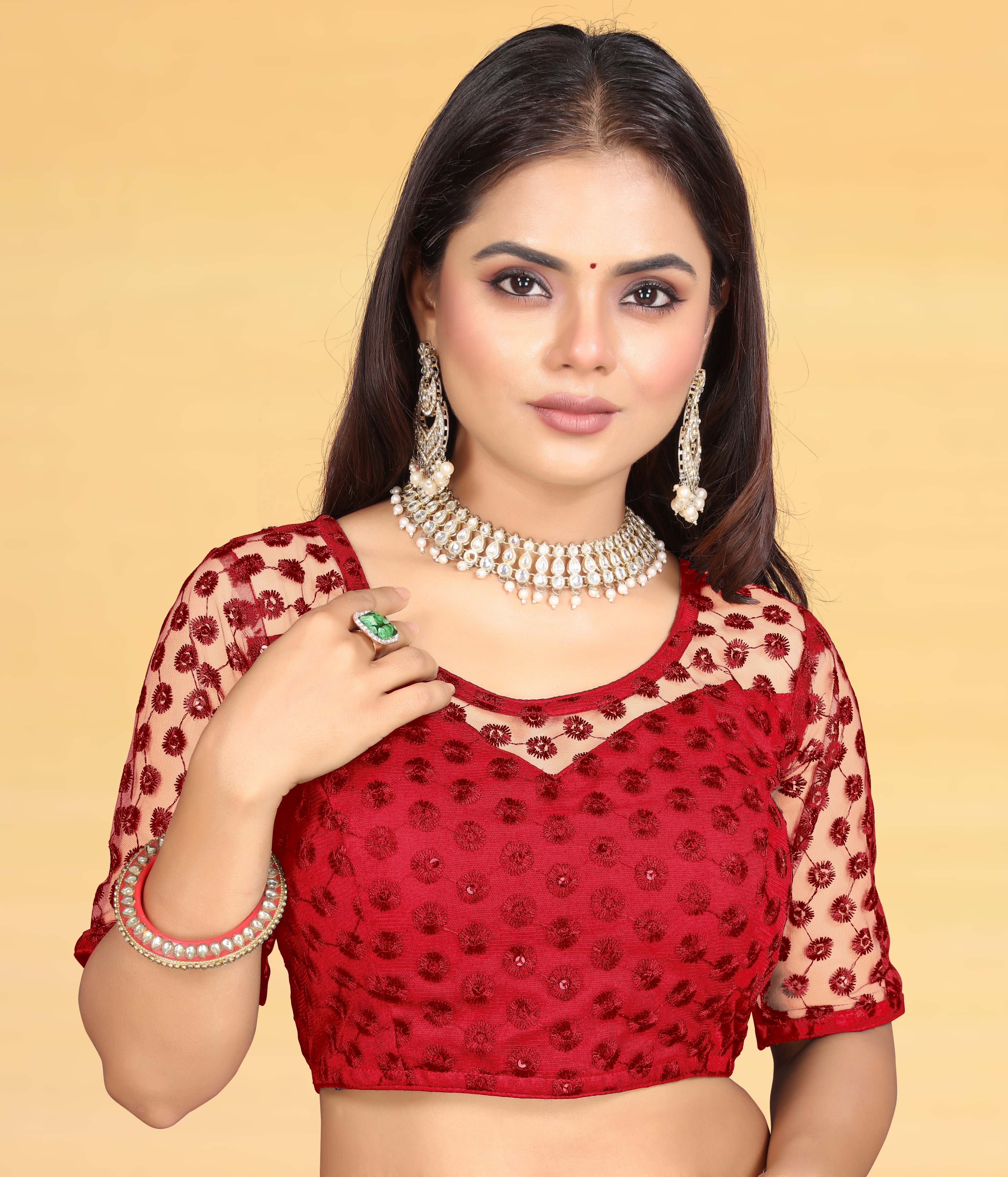 Transparent Back Latest Design Net Blouse Embroidery with Sequenc Work, Sylist Net Blouse For women, full stitched blouse