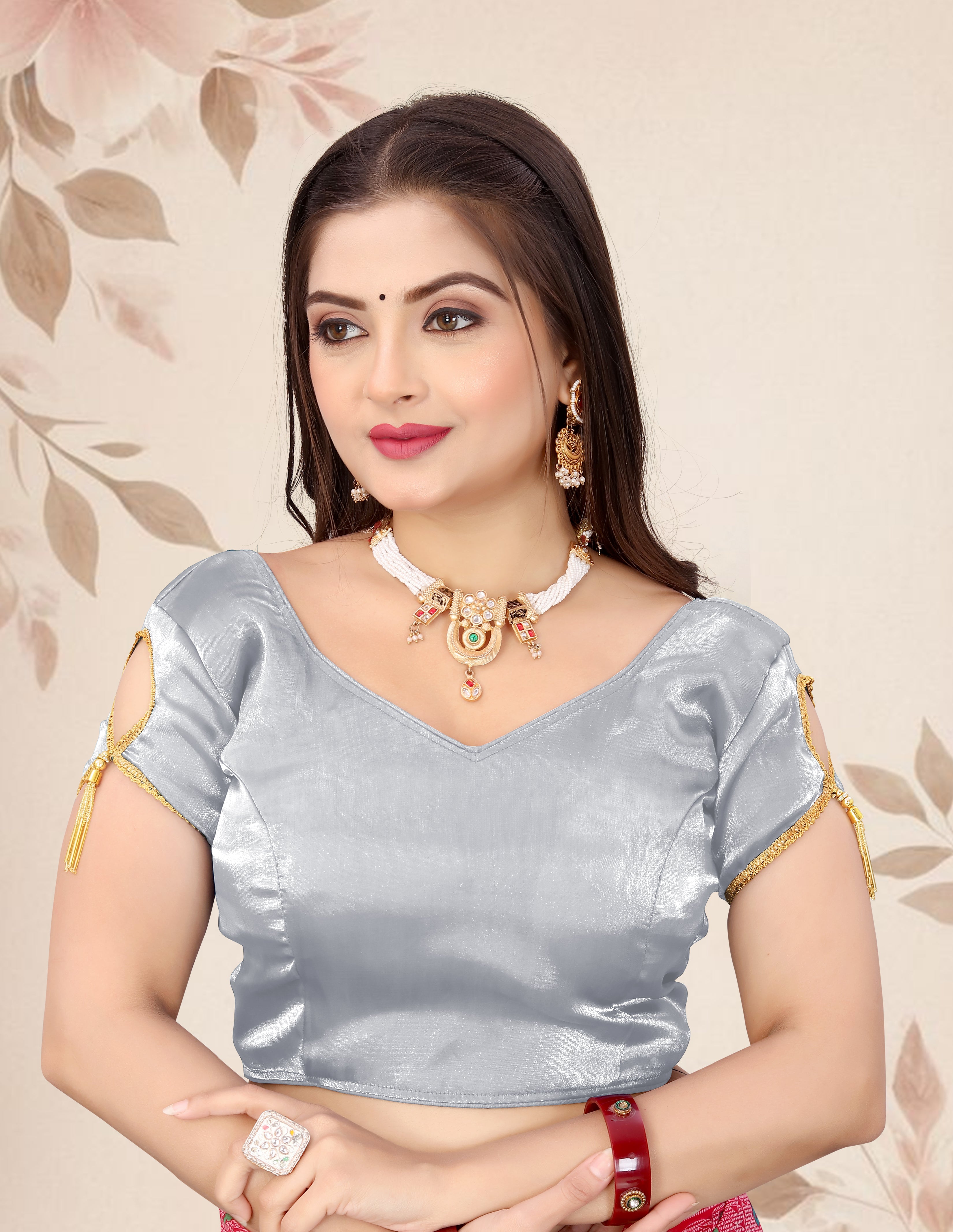 Stylist Imported Organza Latkan blouse For Women, Readymade Fabric Blouse For Women, Readymade Blouse, Full Stitched blouse, Fancy Lace On Sleeve, Short Sleeve Blouse, Designer Blouse For Women