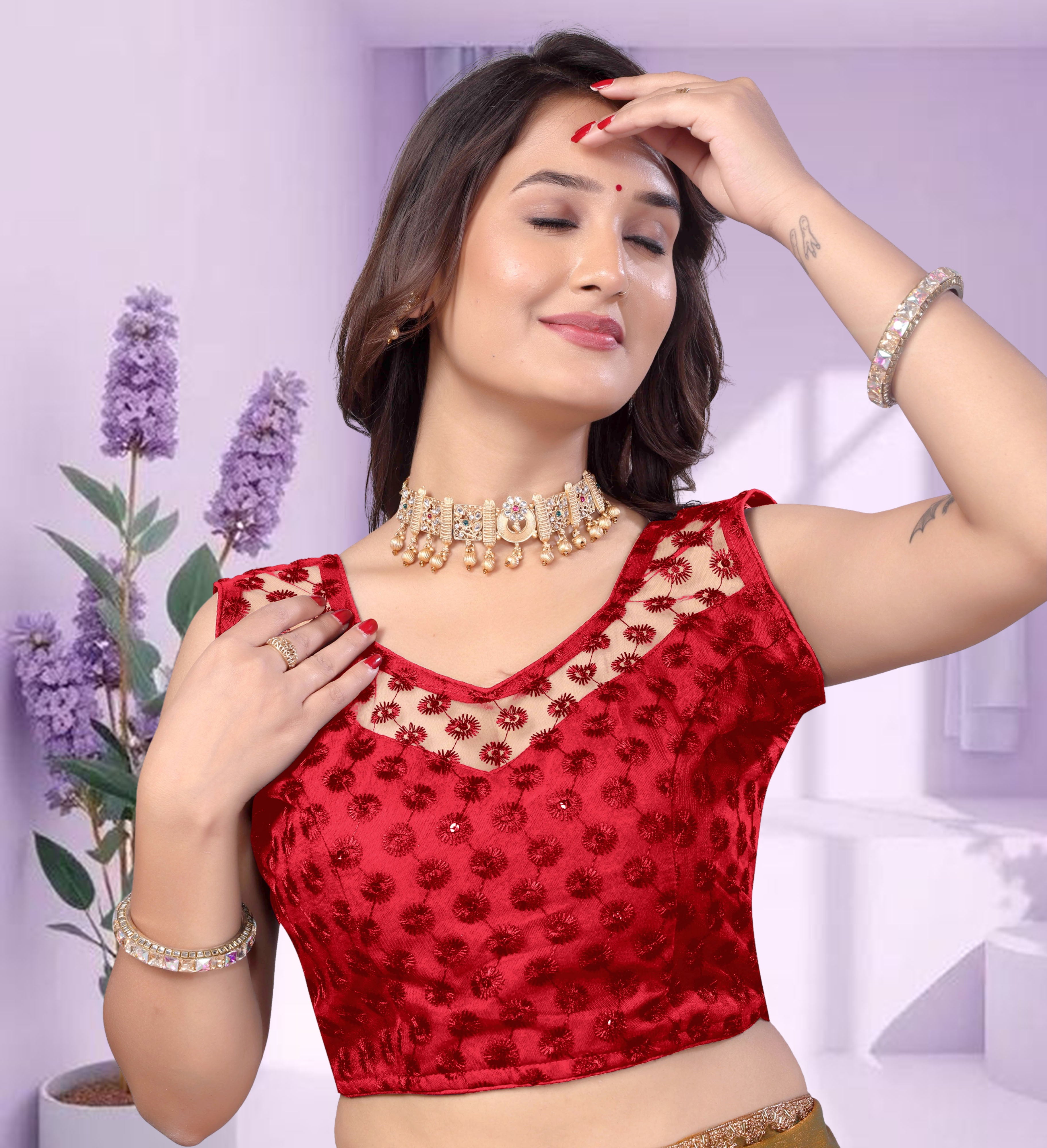 Sleeveless Readymade Net Stylist Blouse, Stylist Blouse, traditional wear, fancy blouse for women,