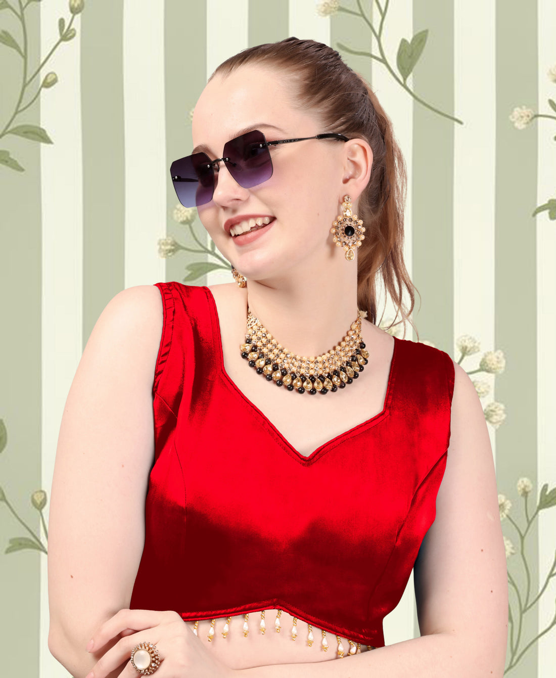 Trendy Zimii choo Organza Silk Blouse, Sleeveless V Neck Party wear Blouse For Women, Designer Blouse For Women, Fancy Designer Sleeve Blouse, Lace Blouse For Women