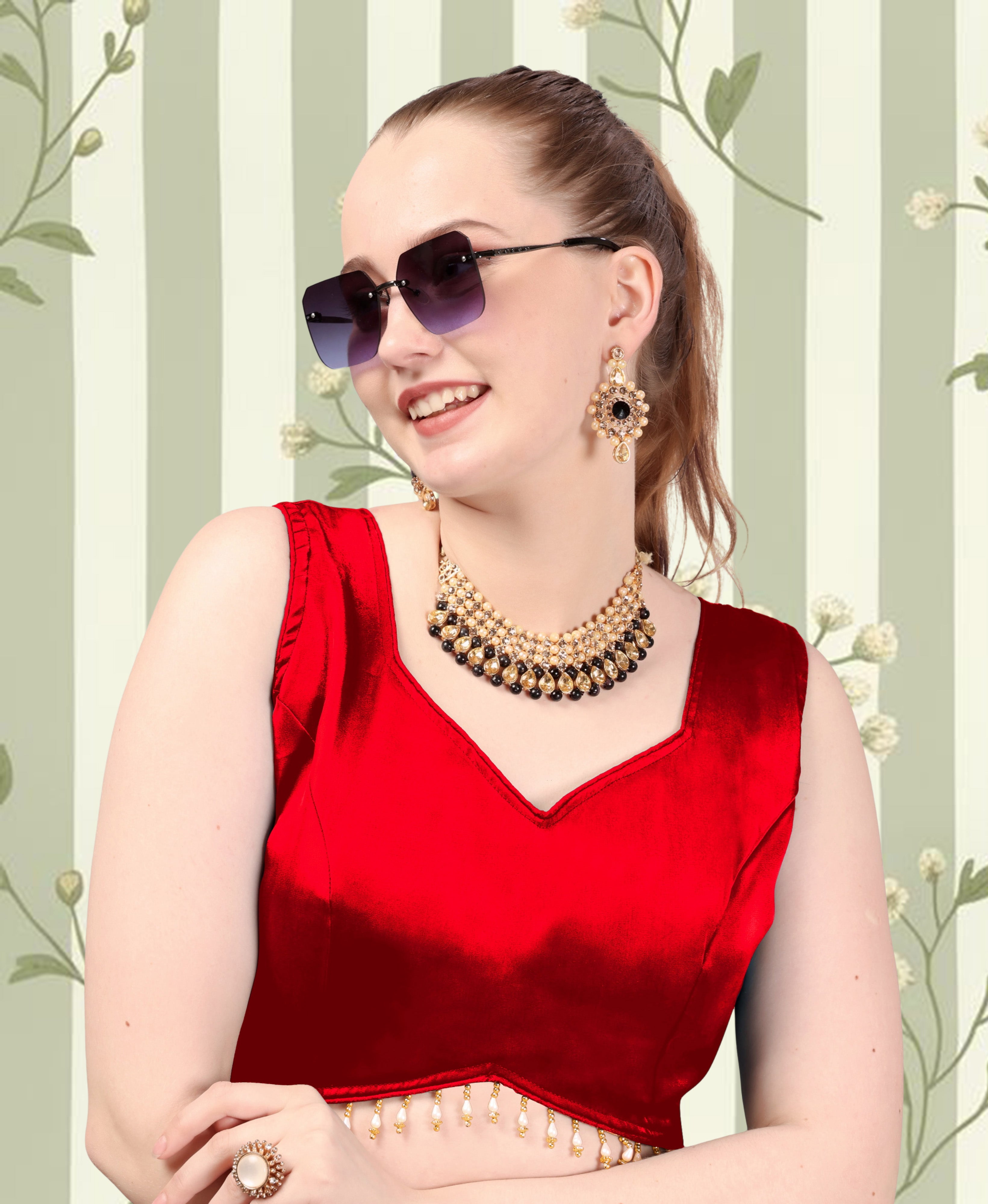 Trendy Zimii choo Organza Silk Blouse, Sleeveless V Neck Party wear Blouse For Women, Designer Blouse For Women, Fancy Designer Sleeve Blouse, Lace Blouse For Women