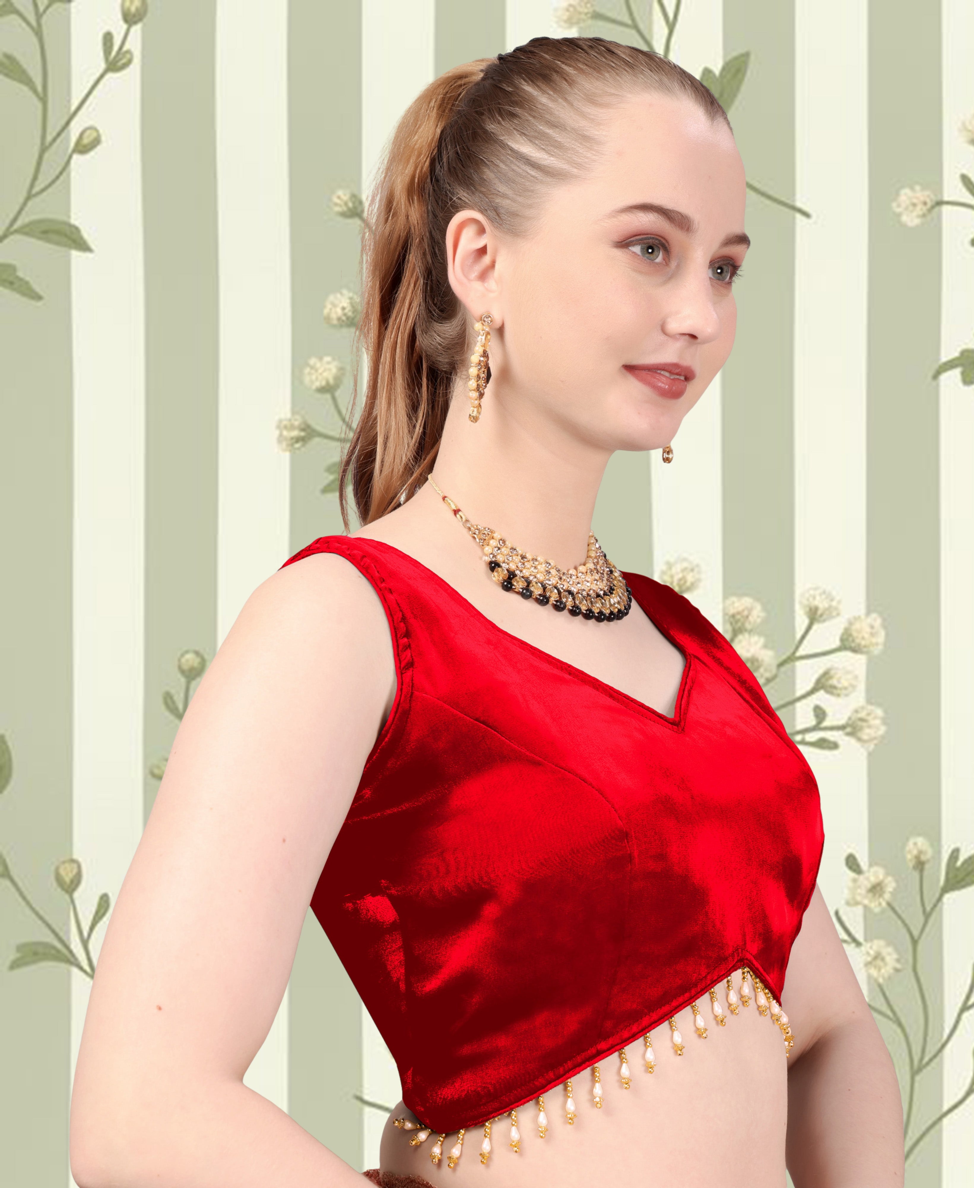 Trendy Zimii choo Organza Silk Blouse, Sleeveless V Neck Party wear Blouse For Women, Designer Blouse For Women, Fancy Designer Sleeve Blouse, Lace Blouse For Women
