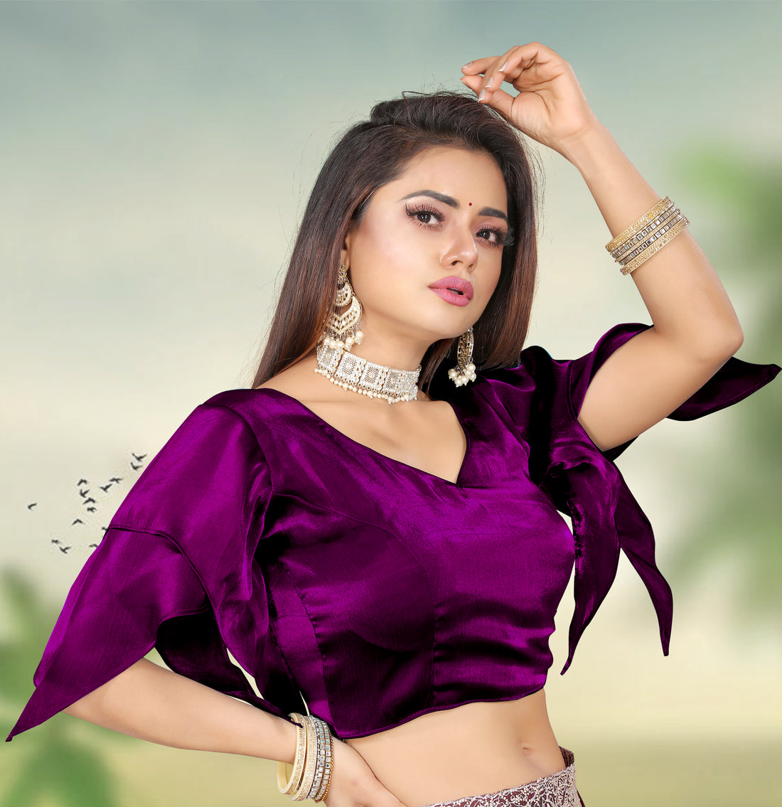 Beautiful Designer Zimmy Choo Organza Silk Blouse for Women with Butterfly Sleeves ,Perfect for Saree and Lehenga Styling, Ideal for Wedding, Party and Festive Wear