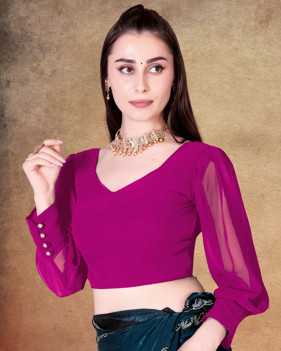 Full Sleeve Georgette Blouse with Button, Latest Designer Blouse for Women, Stylist Blouse For Women, New Design Blouse Fancy Pattern On Sleeve Blouse