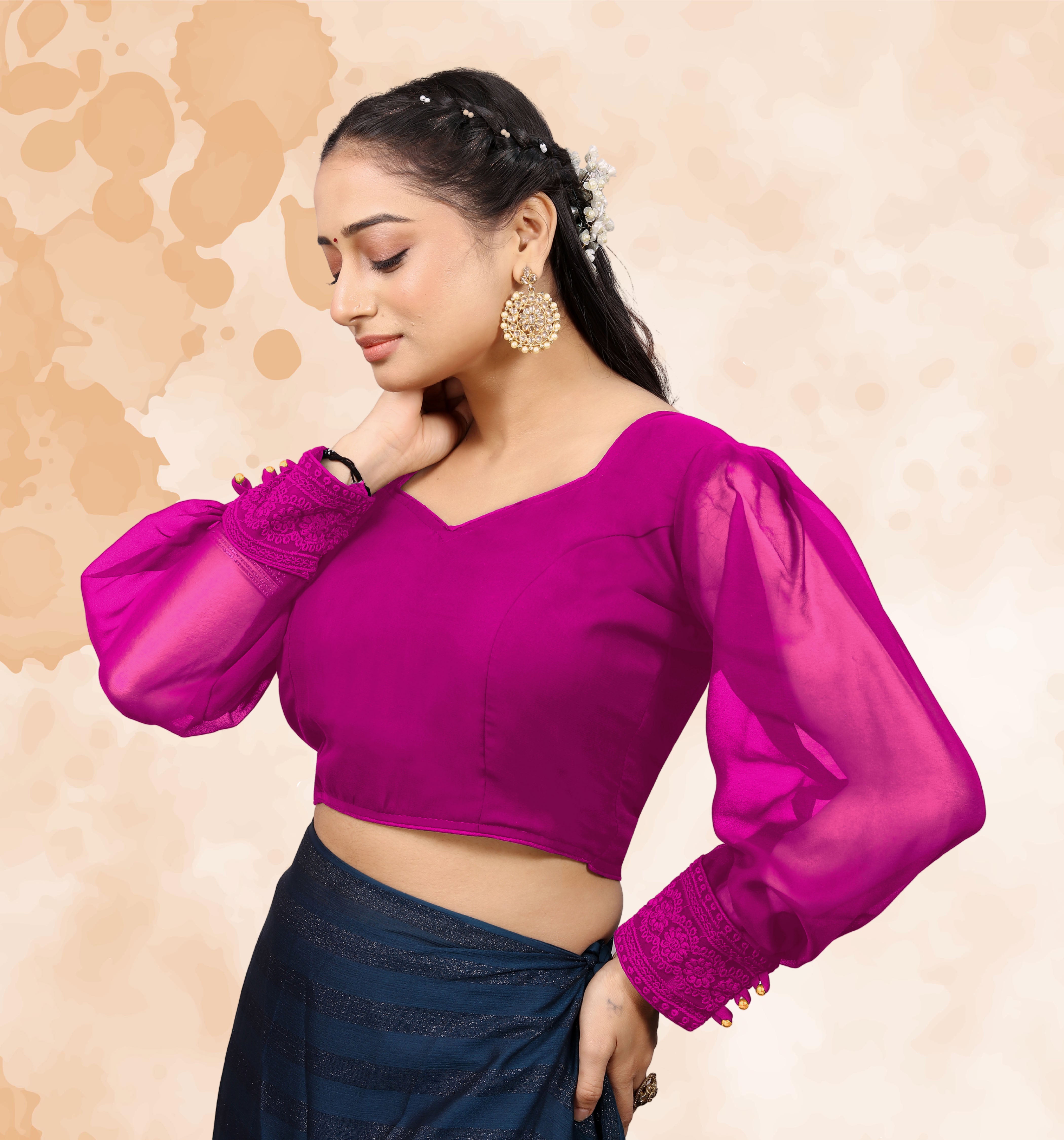 Latest Wedding Wear full sleeve Blouse, Imported Georgette Blouse, Back side button with back hook pattern blouse, Designer Pattern Blouse, Stylist Blouse For Women, Heavy Designer Blouse