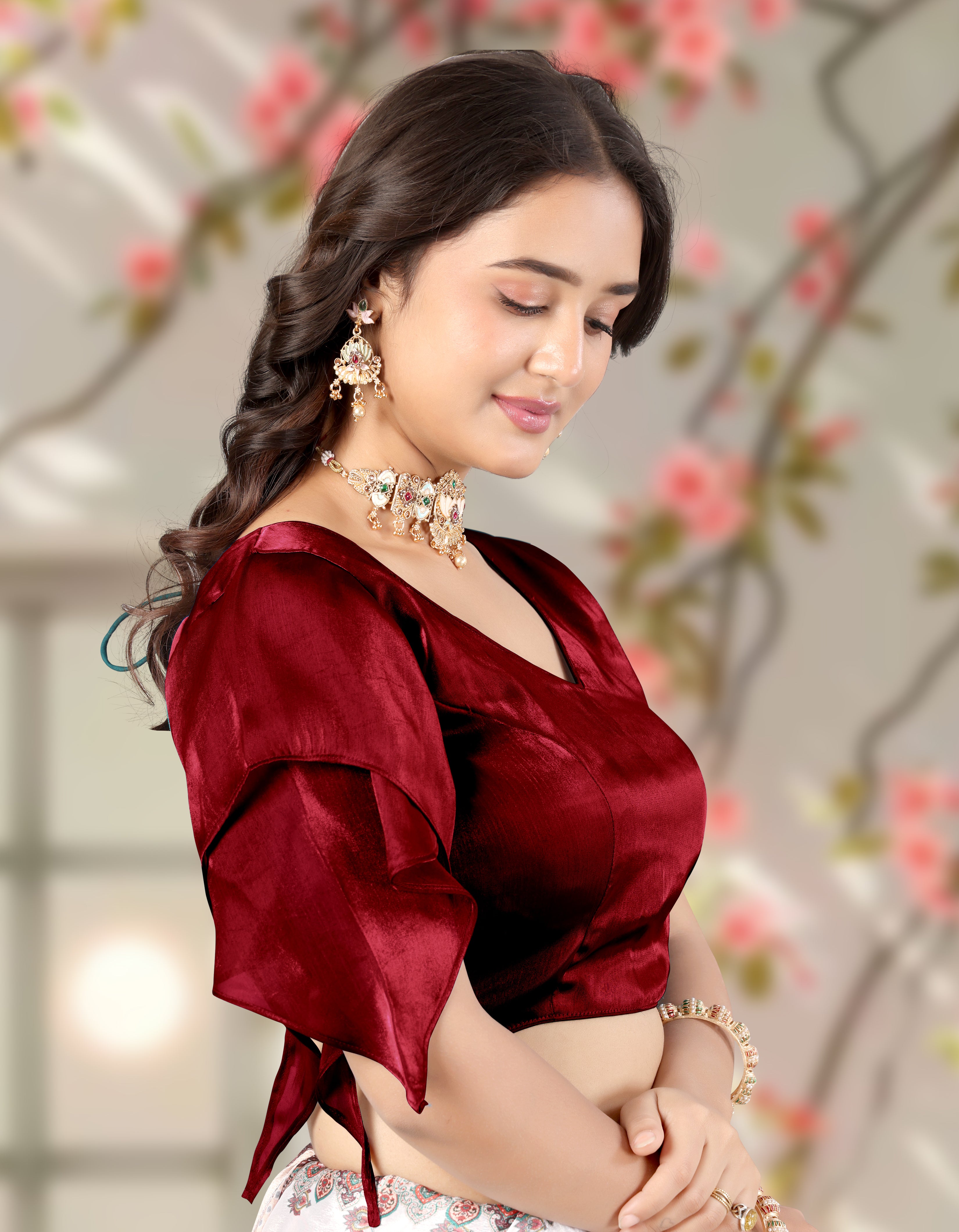 Women Designer Organza Silk Blouse for Women with Butterfly Sleeve Style, Perfect for Saree Pairing, Ideal for Festive Wear, Wedding Wear and Party Looks