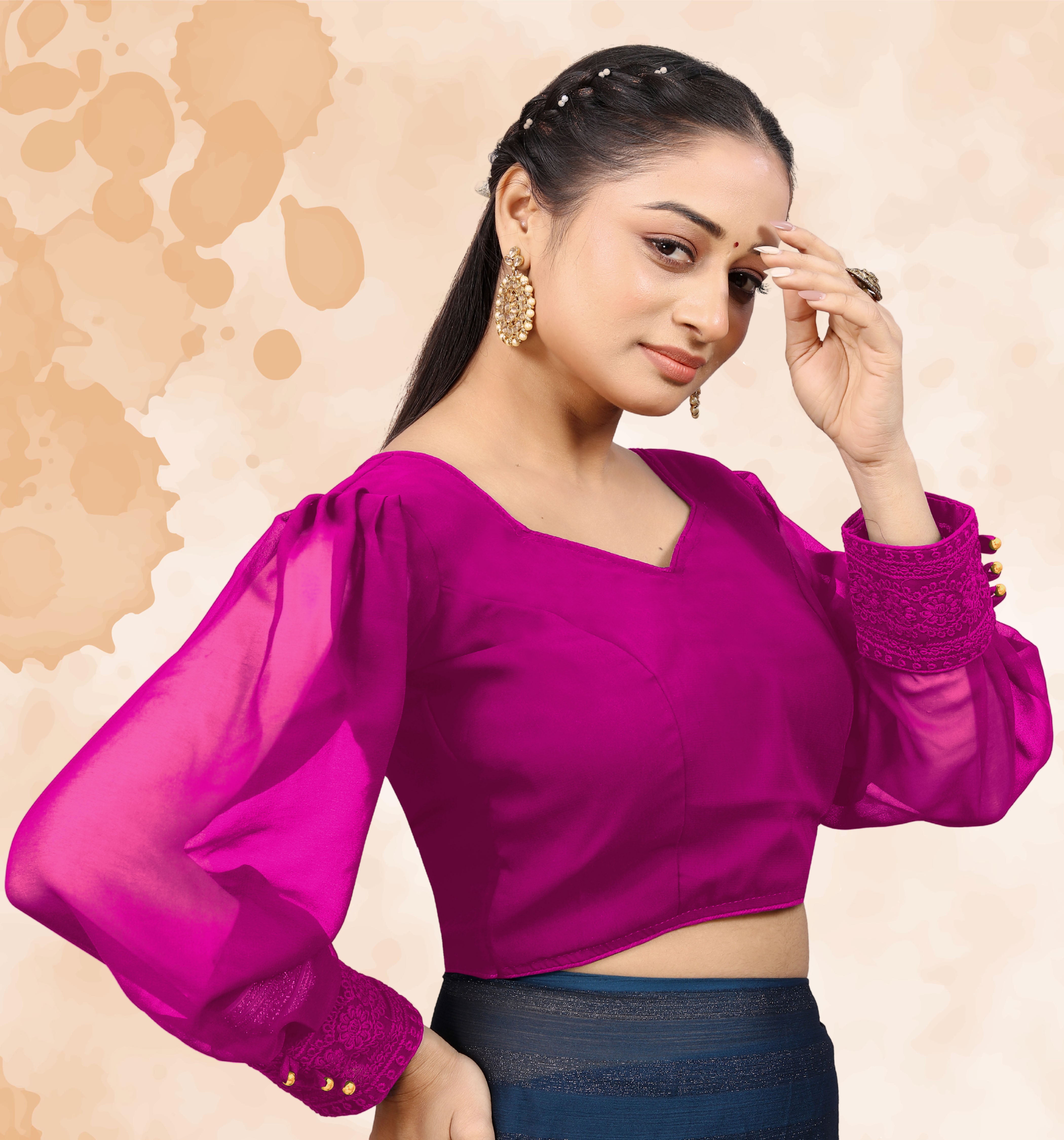 Latest Wedding Wear full sleeve Blouse, Imported Georgette Blouse, Back side button with back hook pattern blouse, Designer Pattern Blouse, Stylist Blouse For Women, Heavy Designer Blouse