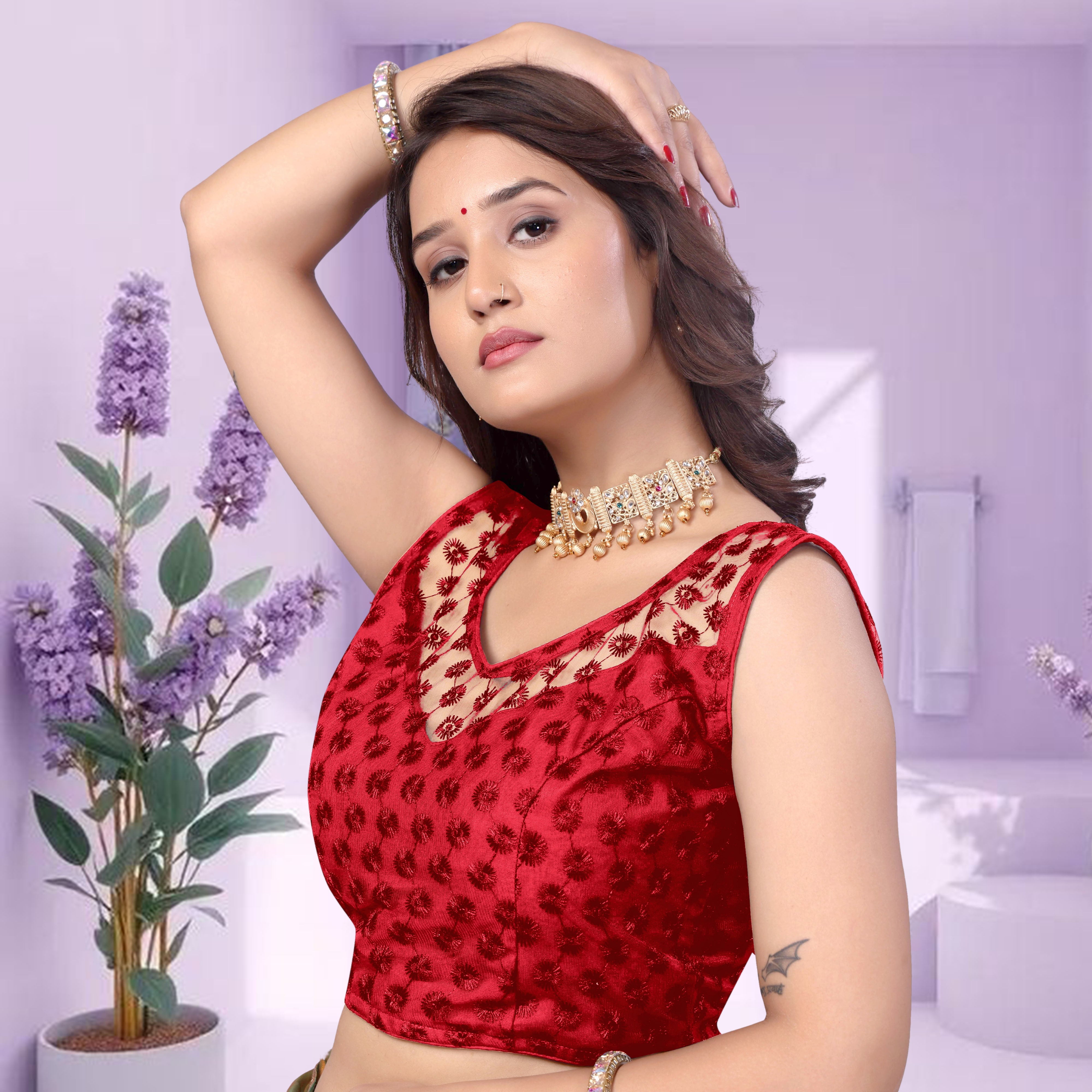Sleeveless Readymade Net Stylist Blouse, Stylist Blouse, traditional wear, fancy blouse for women,