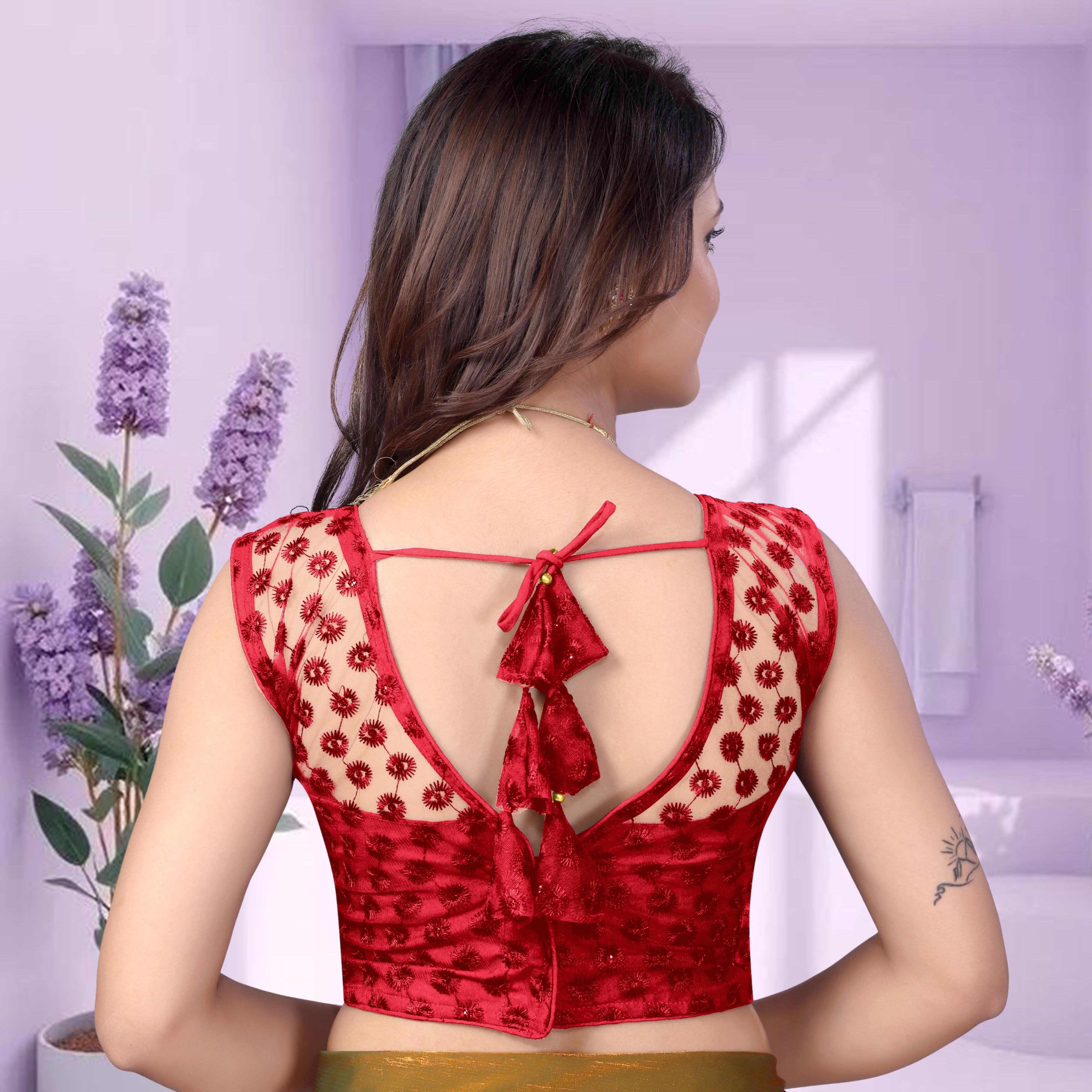 Sleeveless Readymade Net Stylist Blouse, Stylist Blouse, traditional wear, fancy blouse for women,