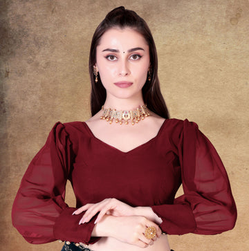 Readymade Alterable Georgette with Button Blouse, Bollywood Blouse for Wedding Party for Women, Full Sleeve stylist blouse for women,
