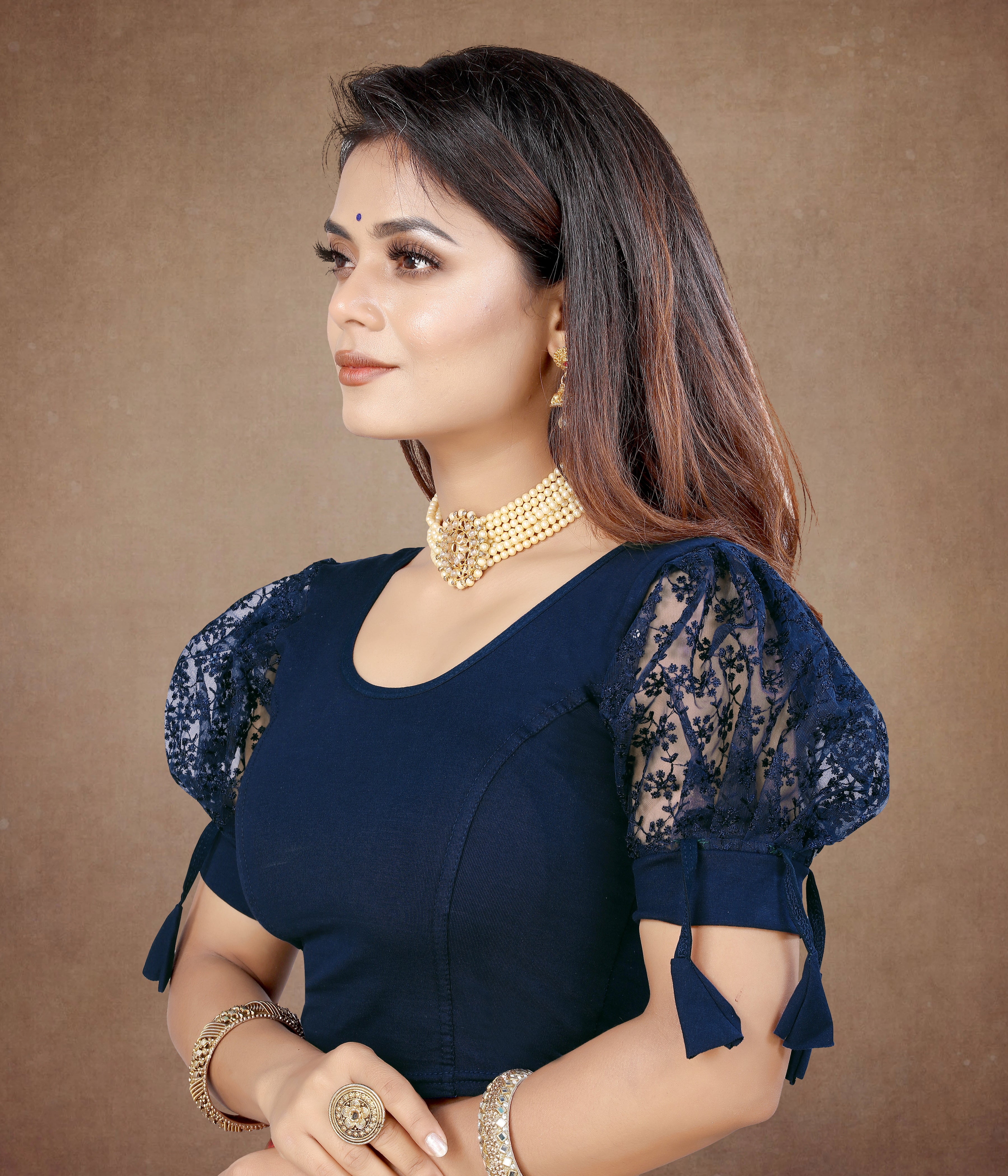 100% Cotton Lycra Full Stitched Lycra Blouse for women with Embroidery and Stylit Work On Sleeve, Stretchable Lycra Blouse