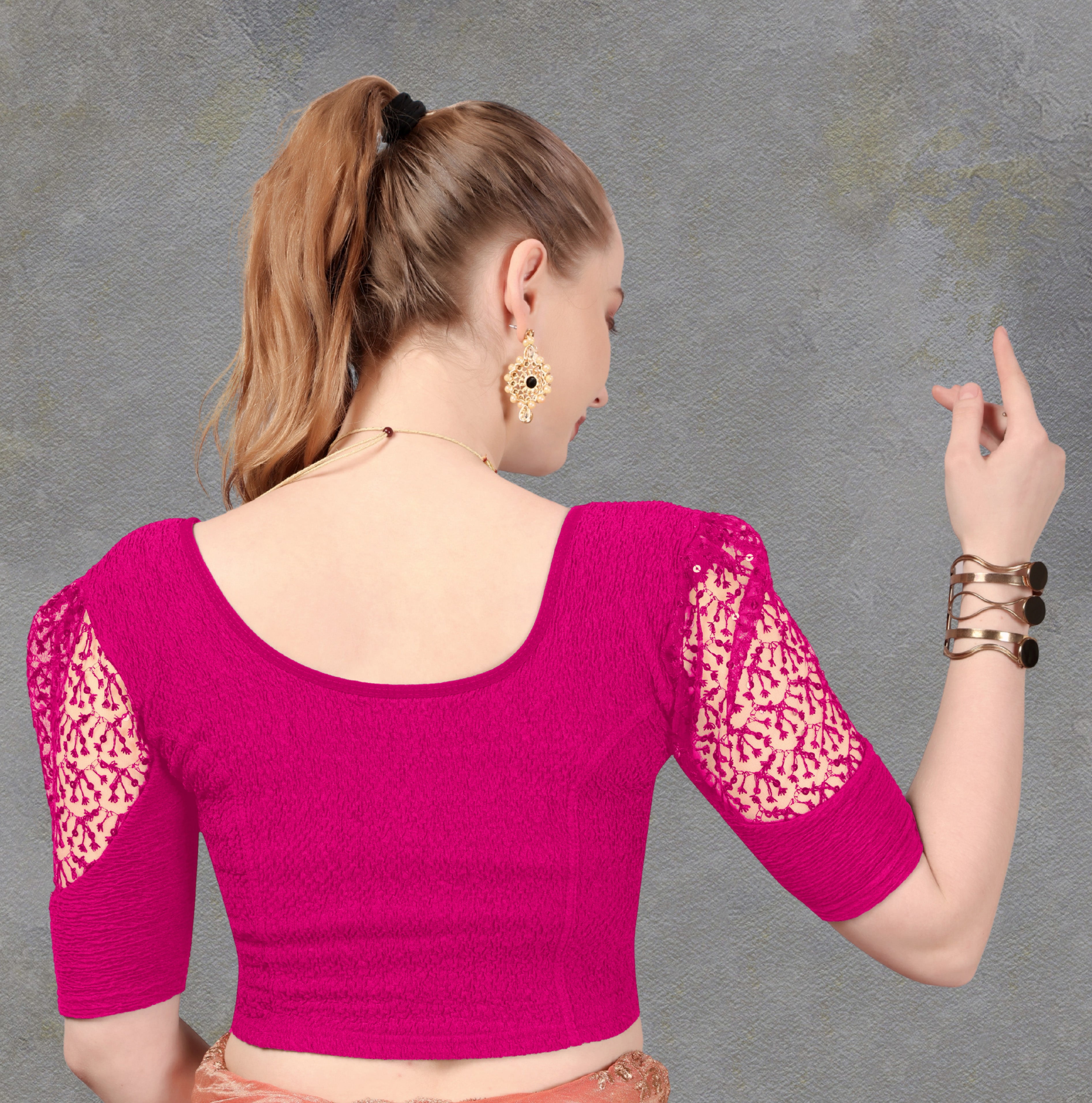Latest Net Sleeve Pattern Stretchable Lycra Blouse, Tassels on Back for Women, Stylist Blouse For Women, Net Blouse Sleeve Pattern