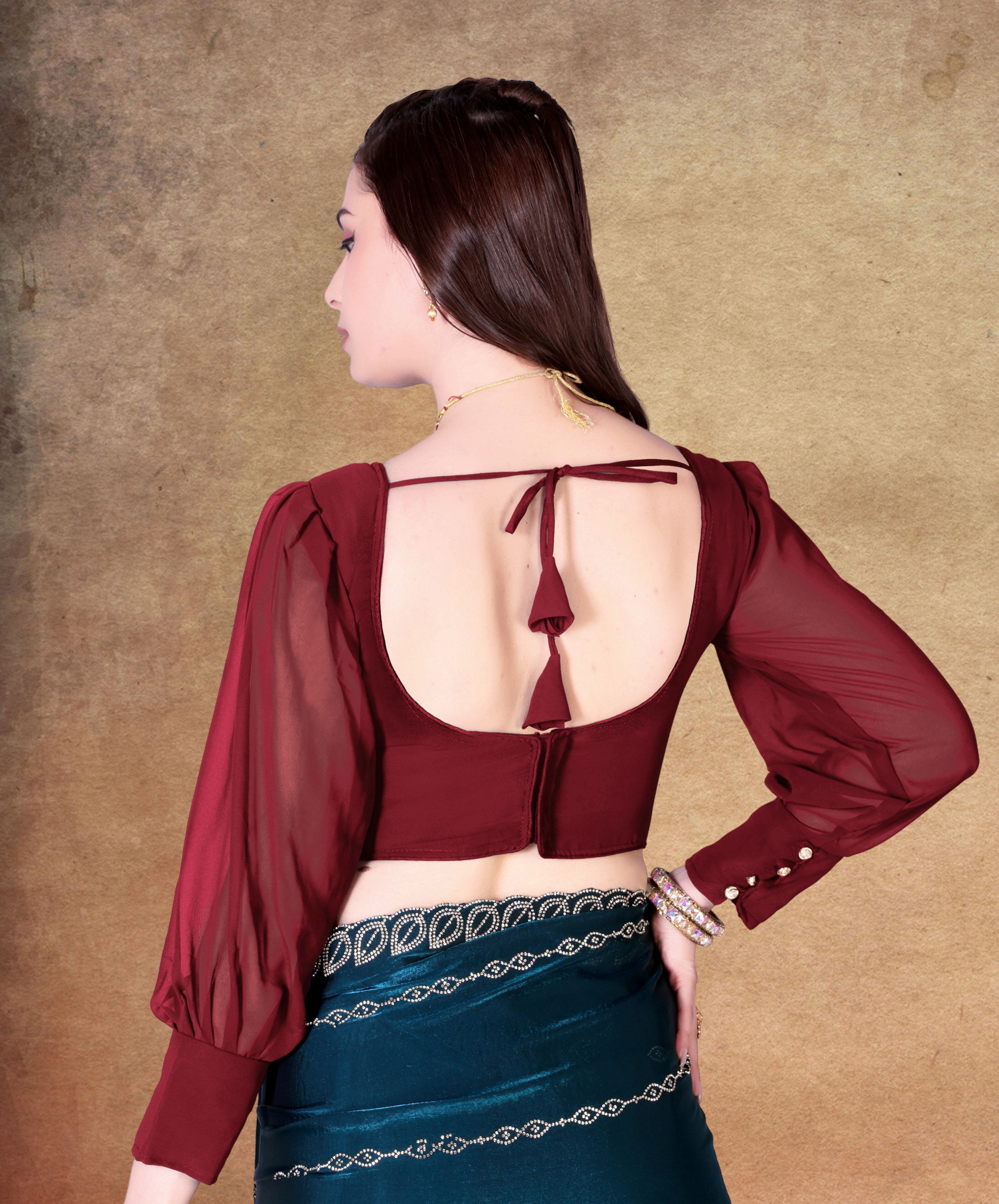 Readymade Alterable Georgette with Button Blouse, Bollywood Blouse for Wedding Party for Women, Full Sleeve stylist blouse for women,