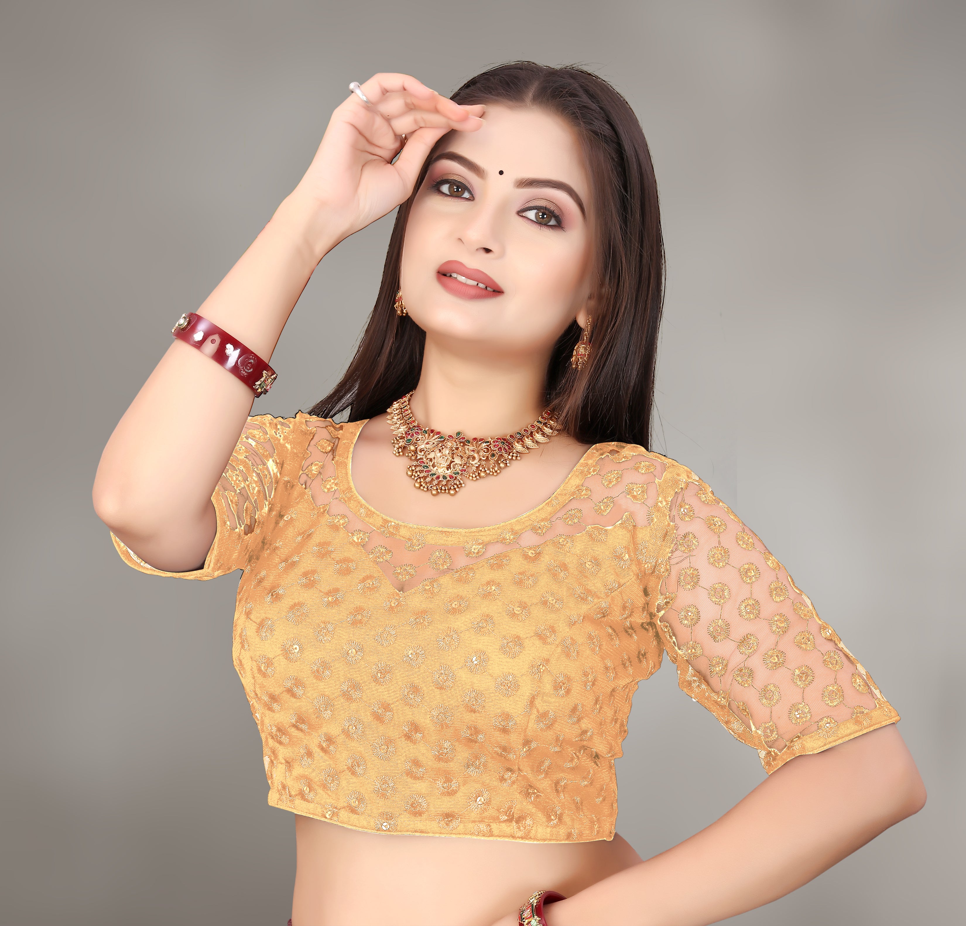 Modern Women Net Blouse with Fancy Back pattern and Embroidery and Sequenc Work, Readymade Blouse for women (Size from 30 to 38)