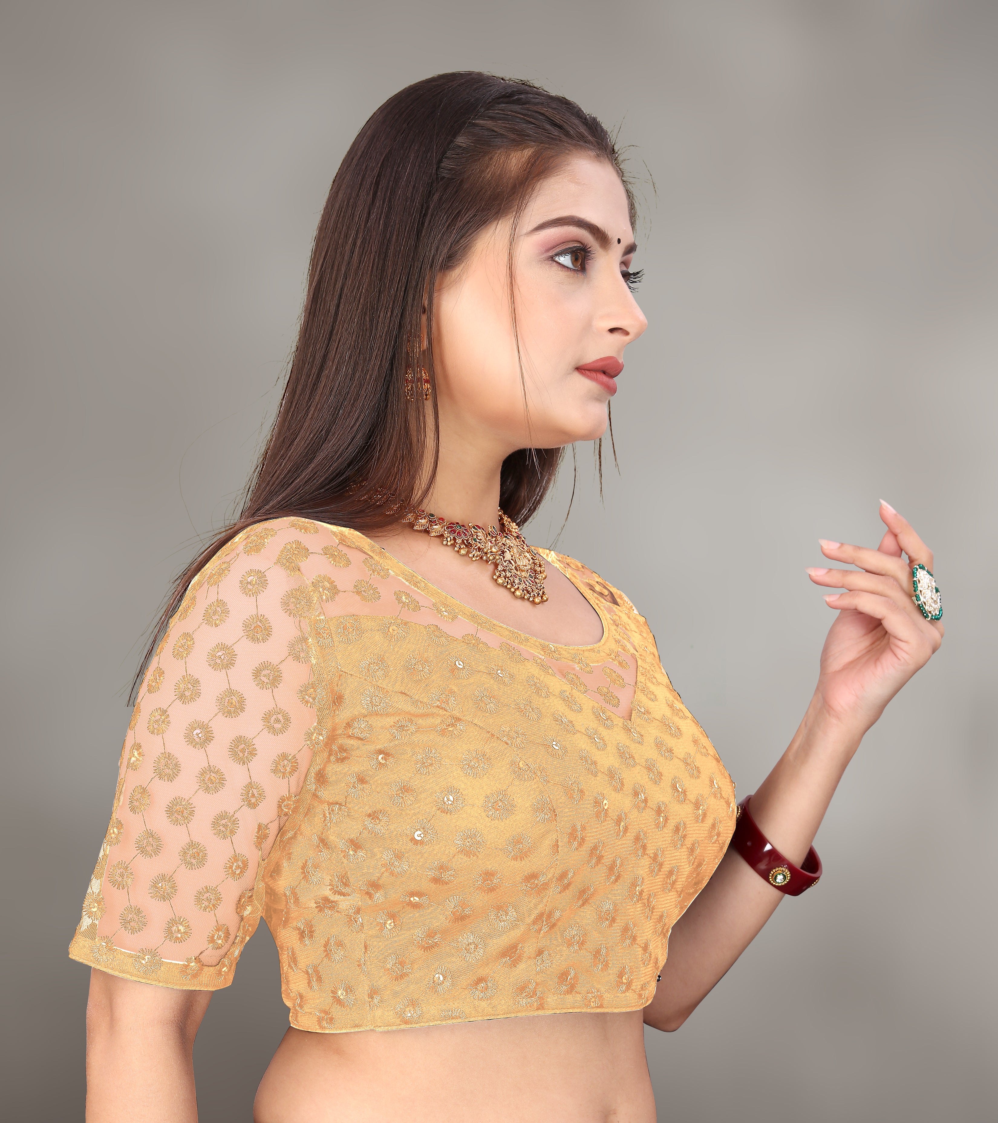 Modern Women Net Blouse with Fancy Back pattern and Embroidery and Sequenc Work, Readymade Blouse for women (Size from 30 to 38)