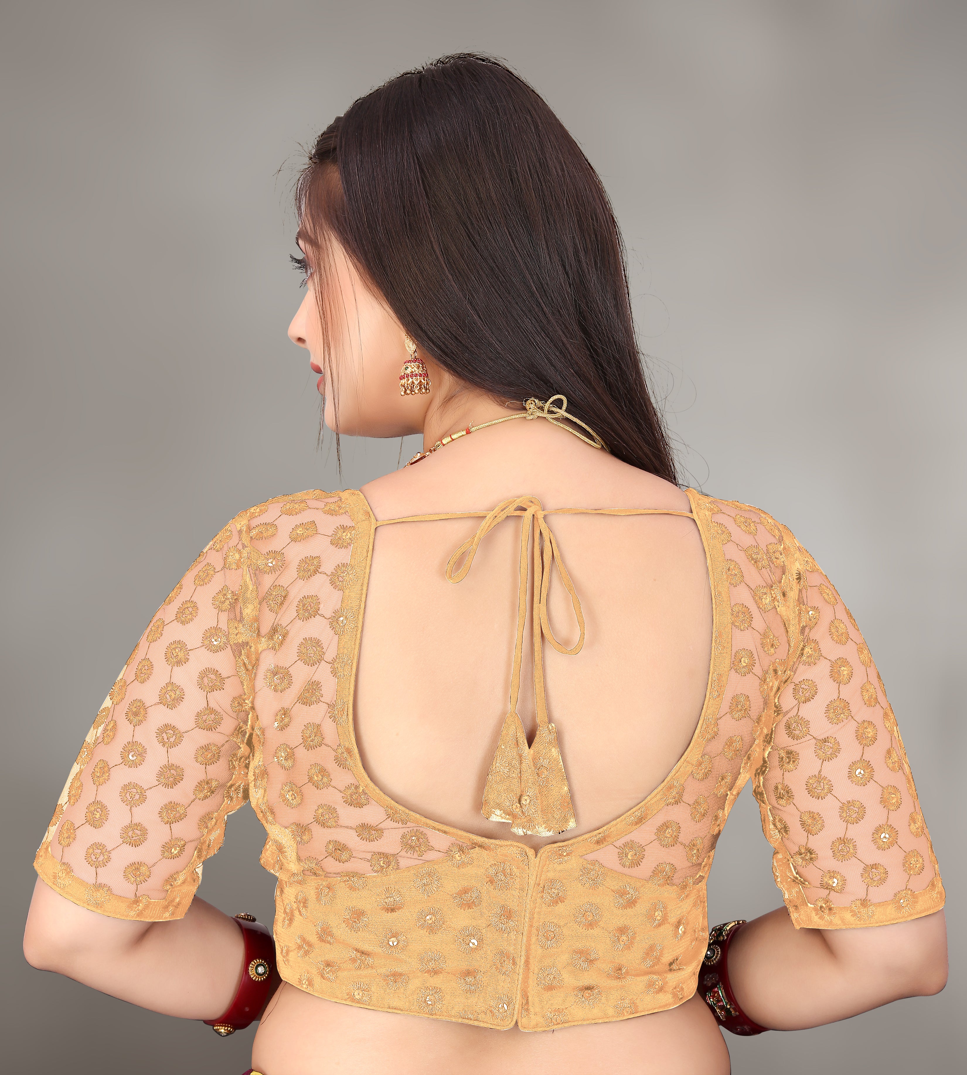 Modern Women Net Blouse with Fancy Back pattern and Embroidery and Sequenc Work, Readymade Blouse for women (Size from 30 to 38)