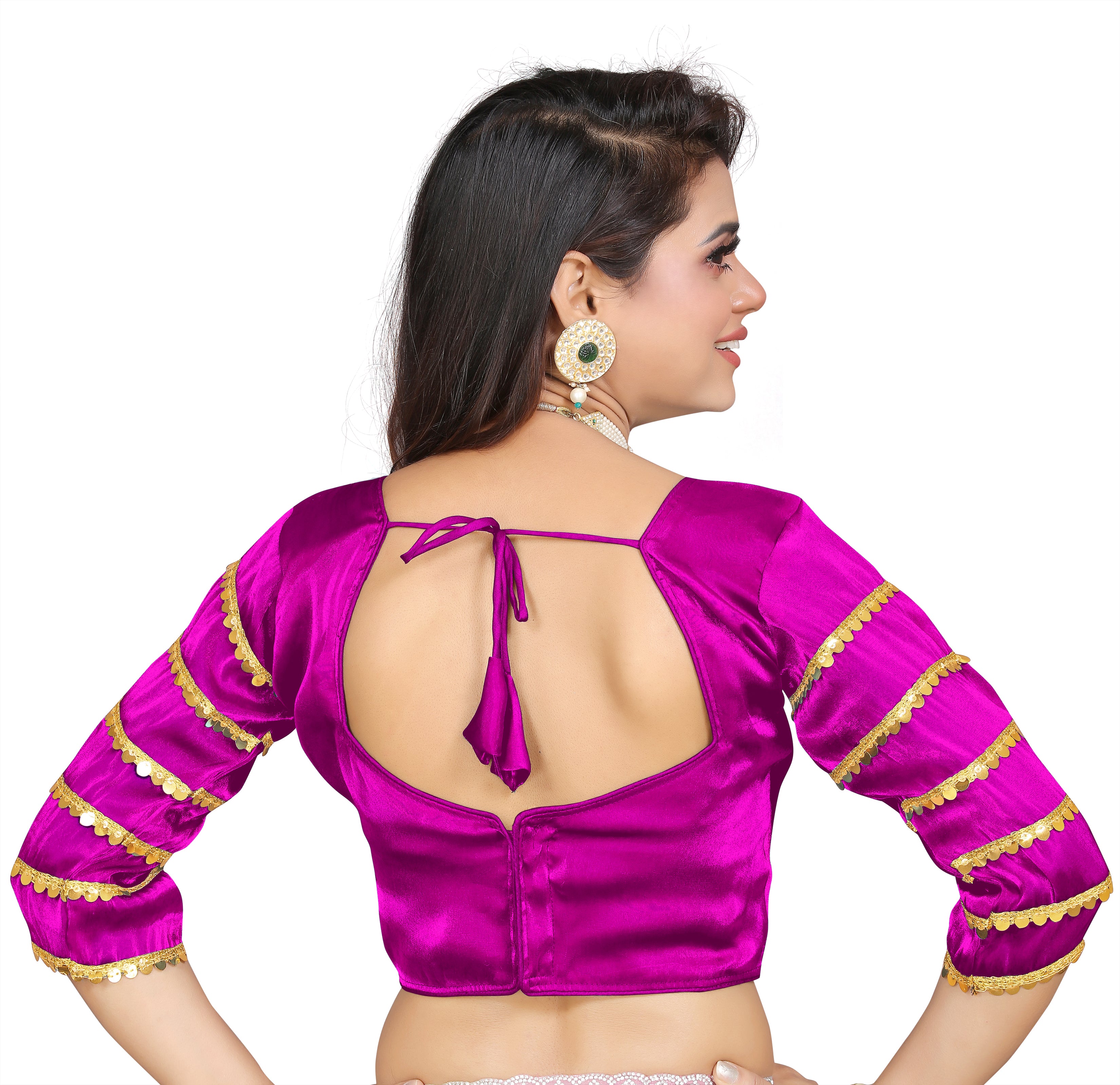 •  Elegant Zimmy Choo Fabric Blouse for Women with Sequence Lace Sleeve Pattern and Designer Border, Perfect for Festive Wear and Party Wear