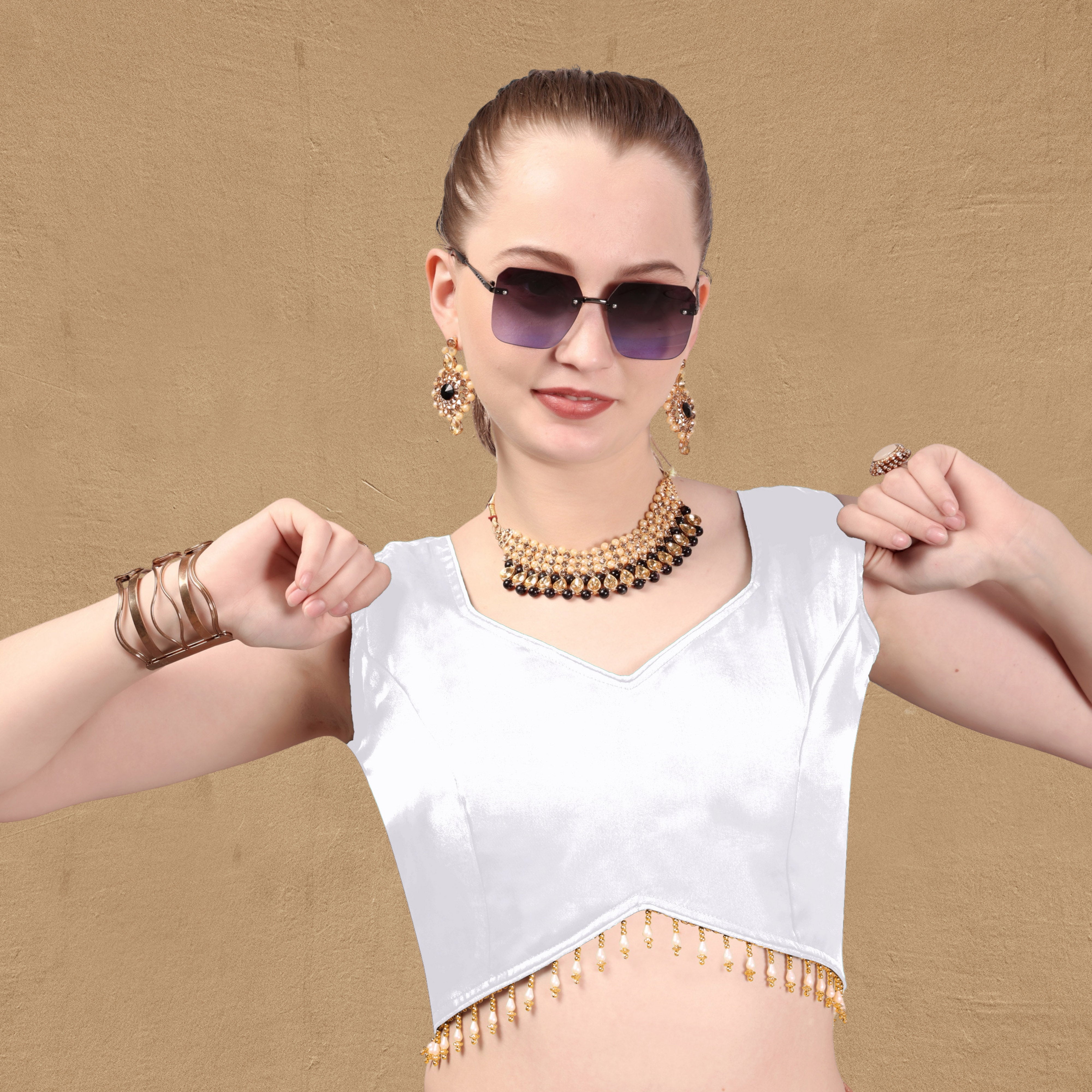 Solid Imported Organza Sleeveless blouse For Women, Zimmy Choo Fabric Blouse For Women, Readymade Blouse, Full Stitched blouse, Fancy Lace And Latkan Blouse