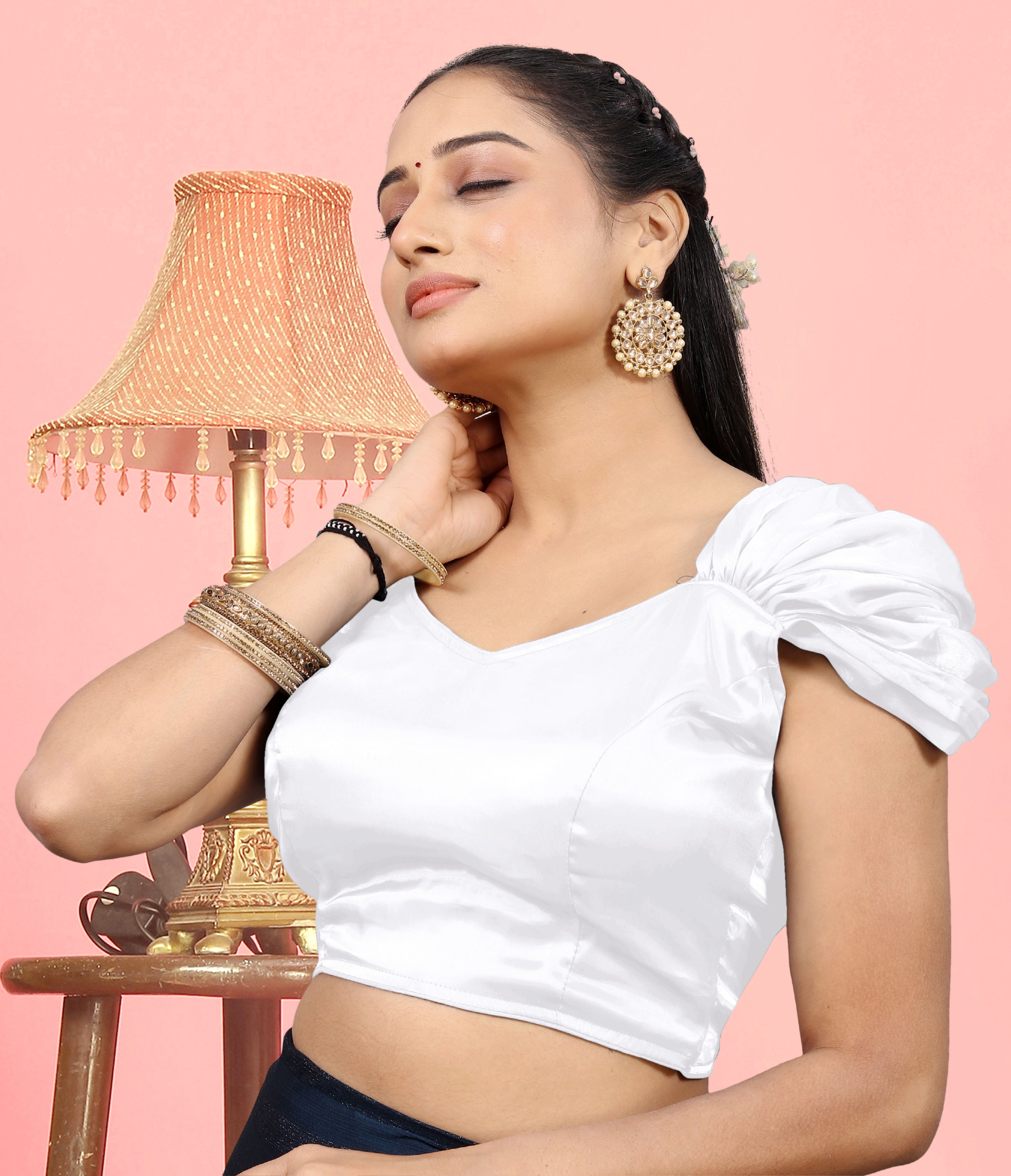 Solid Imported Organza blouse For Women, Zimmy Choo Fabric Blouse For Women, Readymade Blouse, Full Stitched blouse, Fancy Lace On Sleeve