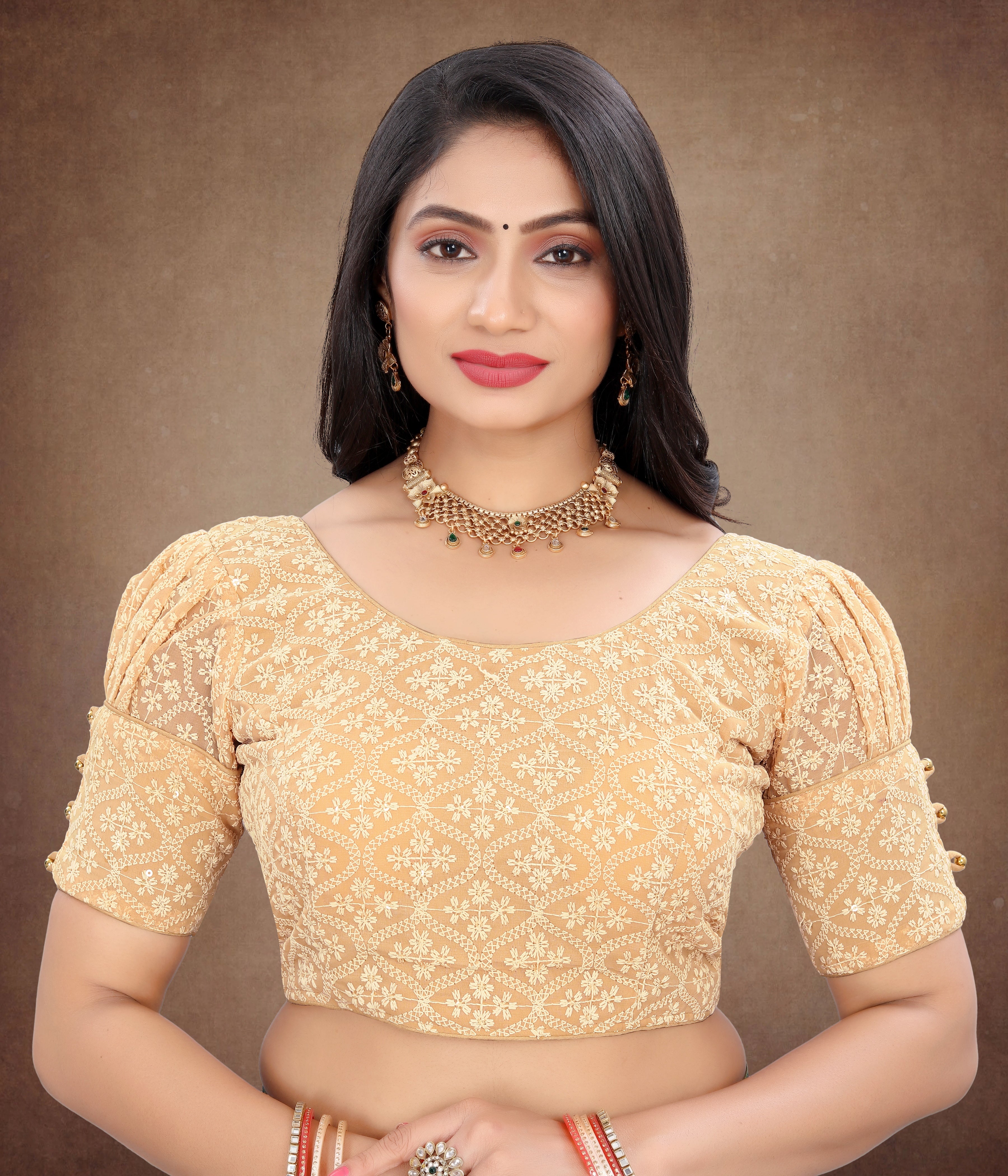 Readymade Georgette Shiffly Georgette Blouse with Small Sequence Work, Back Hook Open, Stylist Wedding Wear, Fancy  Sleeve Latest Design