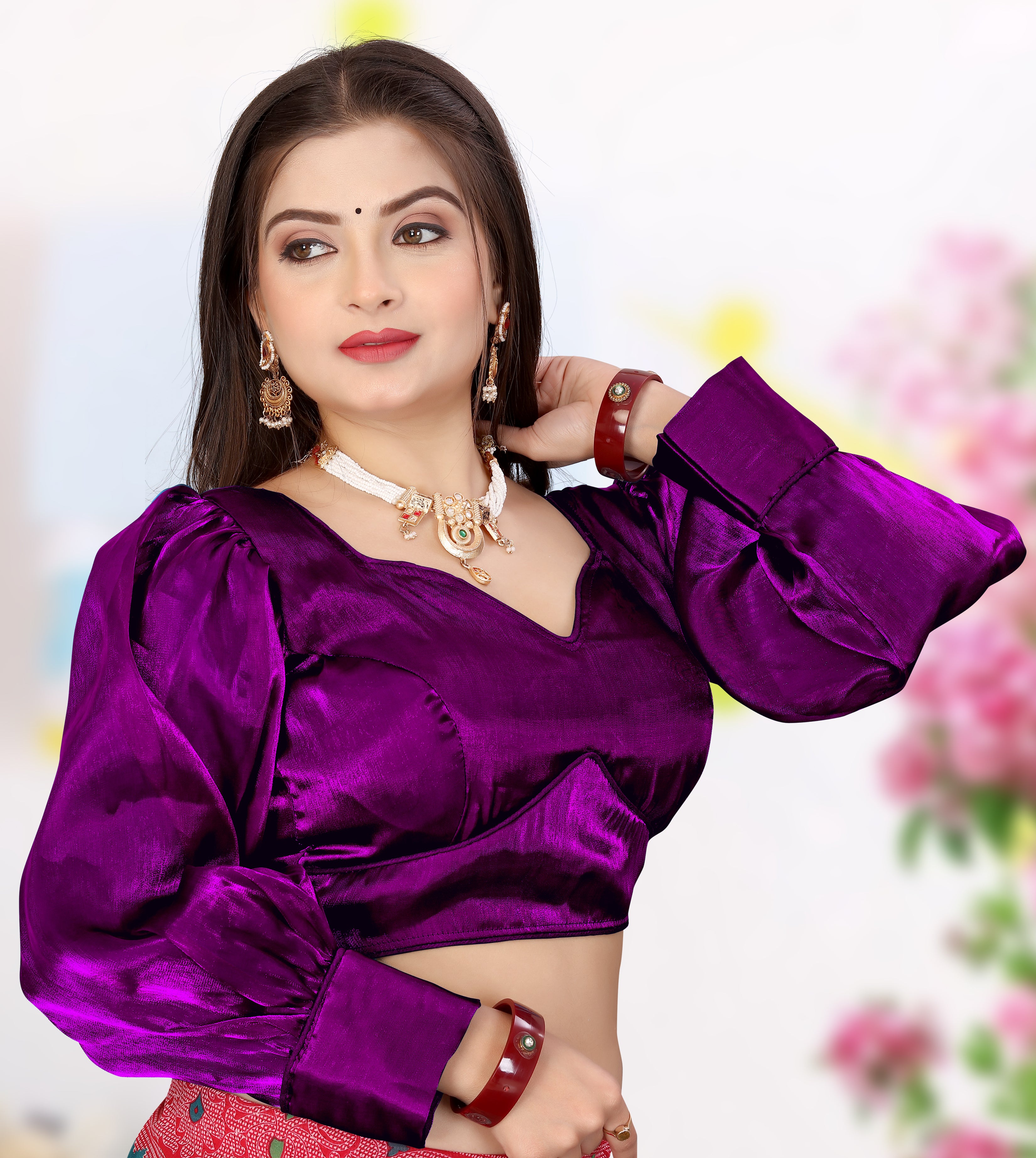 Full Sleeve Stylist Blouse, Puff Sleeve Designer Blouse For Women, Organza blouse and Heavy Pattern Blouse, Full sleeve fancy blouse