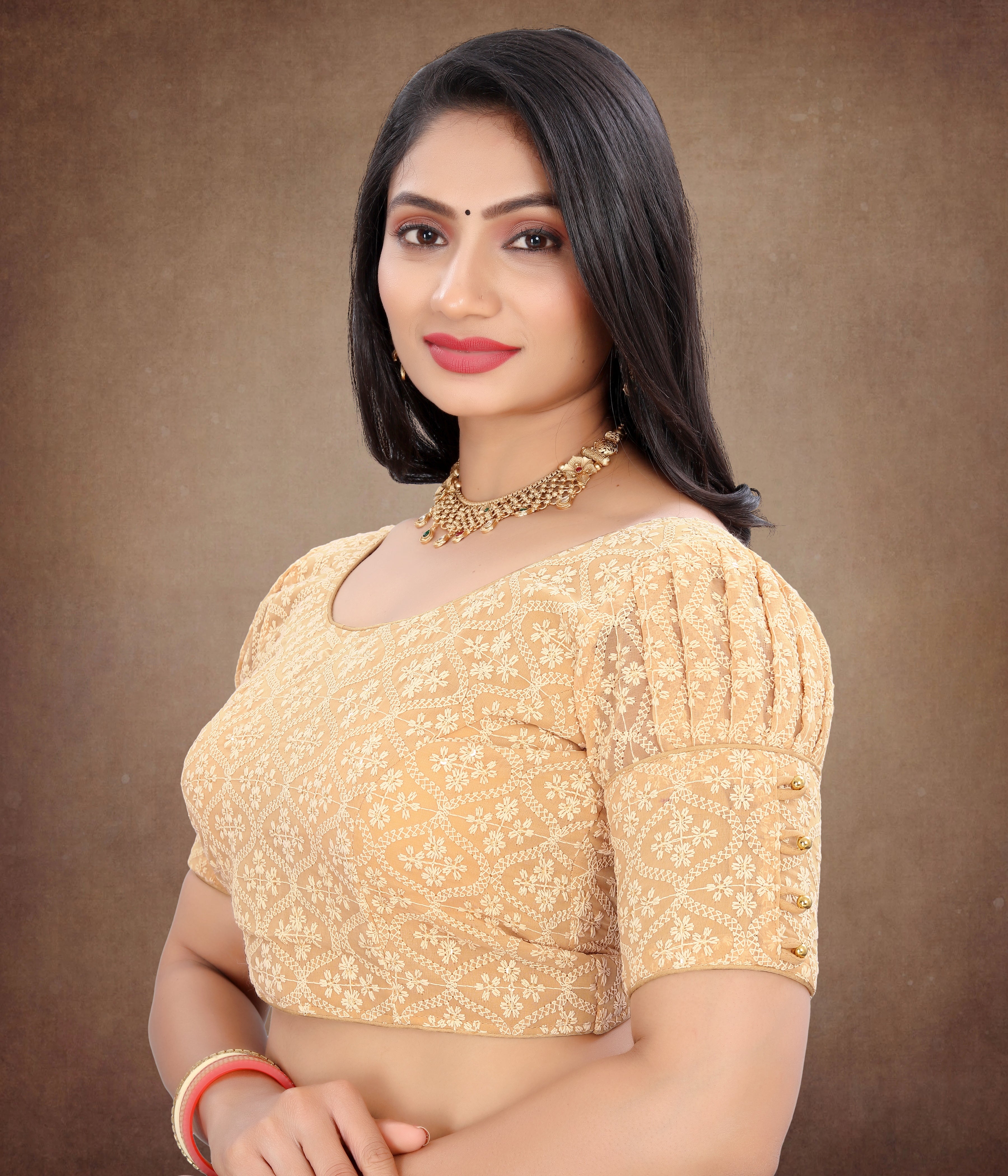 Readymade Georgette Shiffly Georgette Blouse with Small Sequence Work, Back Hook Open, Stylist Wedding Wear, Fancy  Sleeve Latest Design