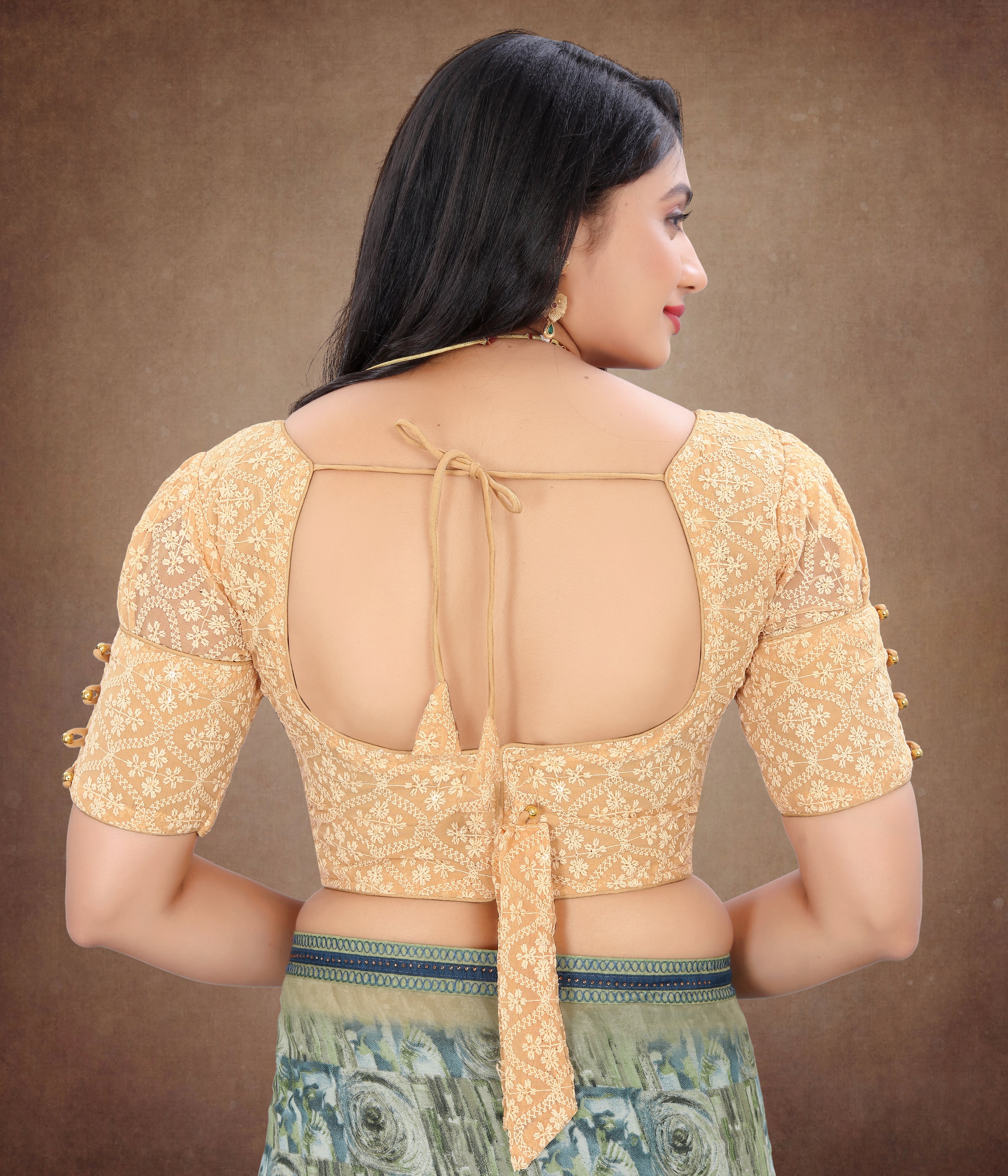 Readymade Georgette Shiffly Georgette Blouse with Small Sequence Work, Back Hook Open, Stylist Wedding Wear, Fancy  Sleeve Latest Design