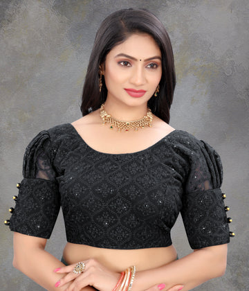 Full Stitched Georgette Blouse with Embroidery And Sequence Work Ready Made Georgette Blouse For Women, Stylist Fancy Sleeve Blouse