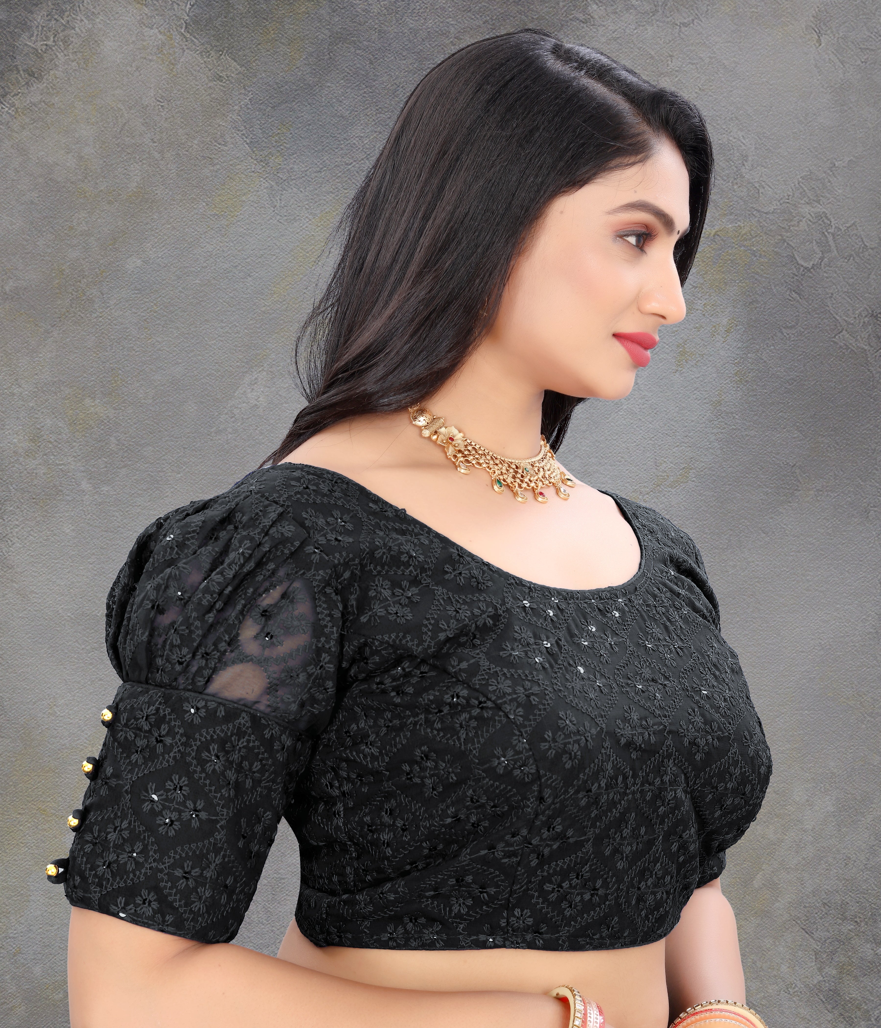 Full Stitched Georgette Blouse with Embroidery And Sequence Work Ready Made Georgette Blouse For Women, Stylist Fancy Sleeve Blouse