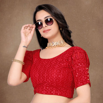 Stylist Readymade Alterable Georgette Sequenc Sifli Blouse, Embroidery Work Bollywood Blouse For Wedding Party For Women, Stylist blouse, Puff Sleeve Blouse